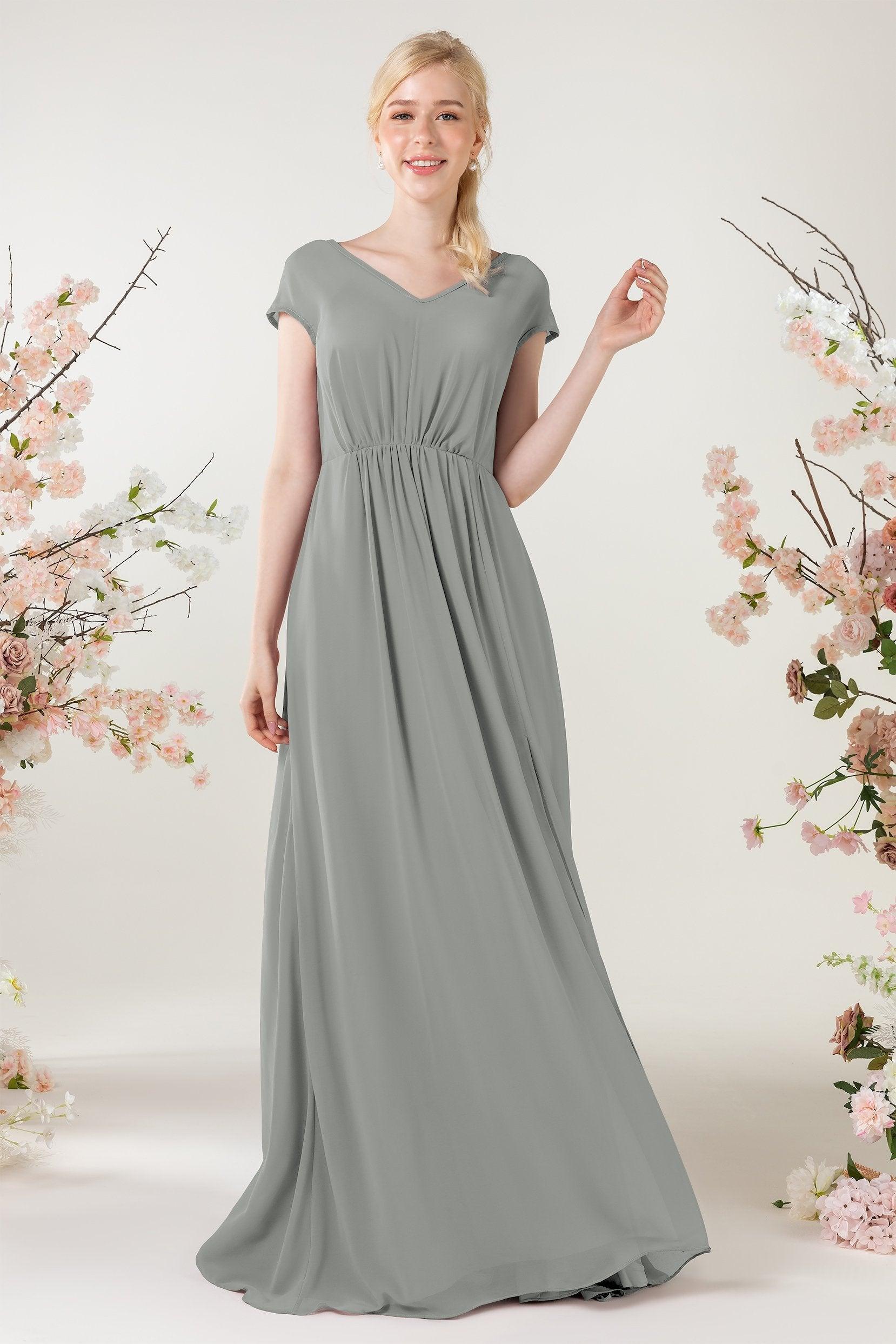 A-Line Sweep-Brush Train Chiffon Bridesmaid Dress CB0474 - COCOMELODY