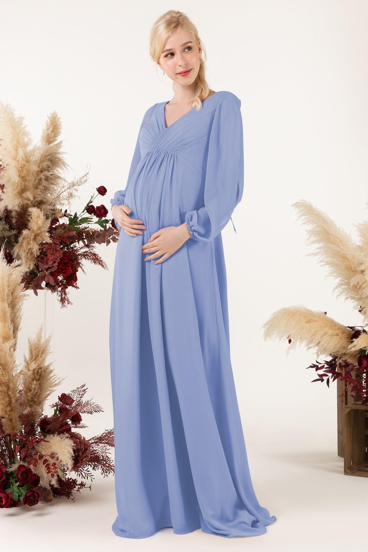A-Line Sweep-Brush Train Chiffon Bridesmaid Dress CB0479M - COCOMELODY