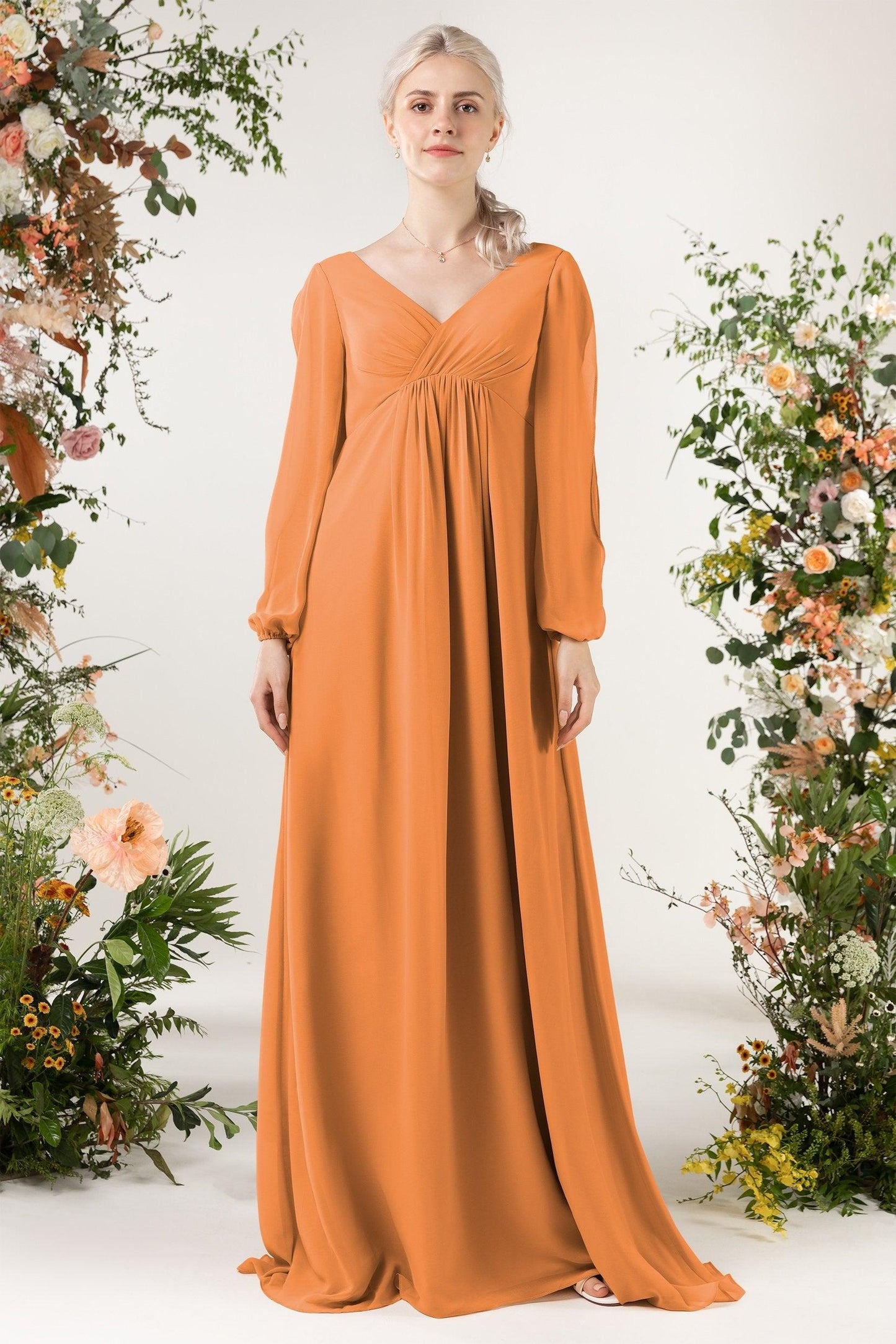 A-Line Sweep-Brush Train Chiffon Bridesmaid Dress CB0479 - COCOMELODY