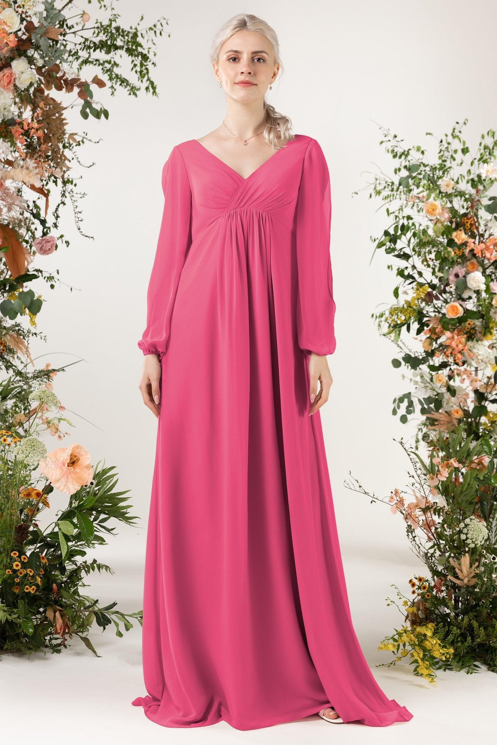 A-Line Sweep-Brush Train Chiffon Bridesmaid Dress CB0479 - COCOMELODY