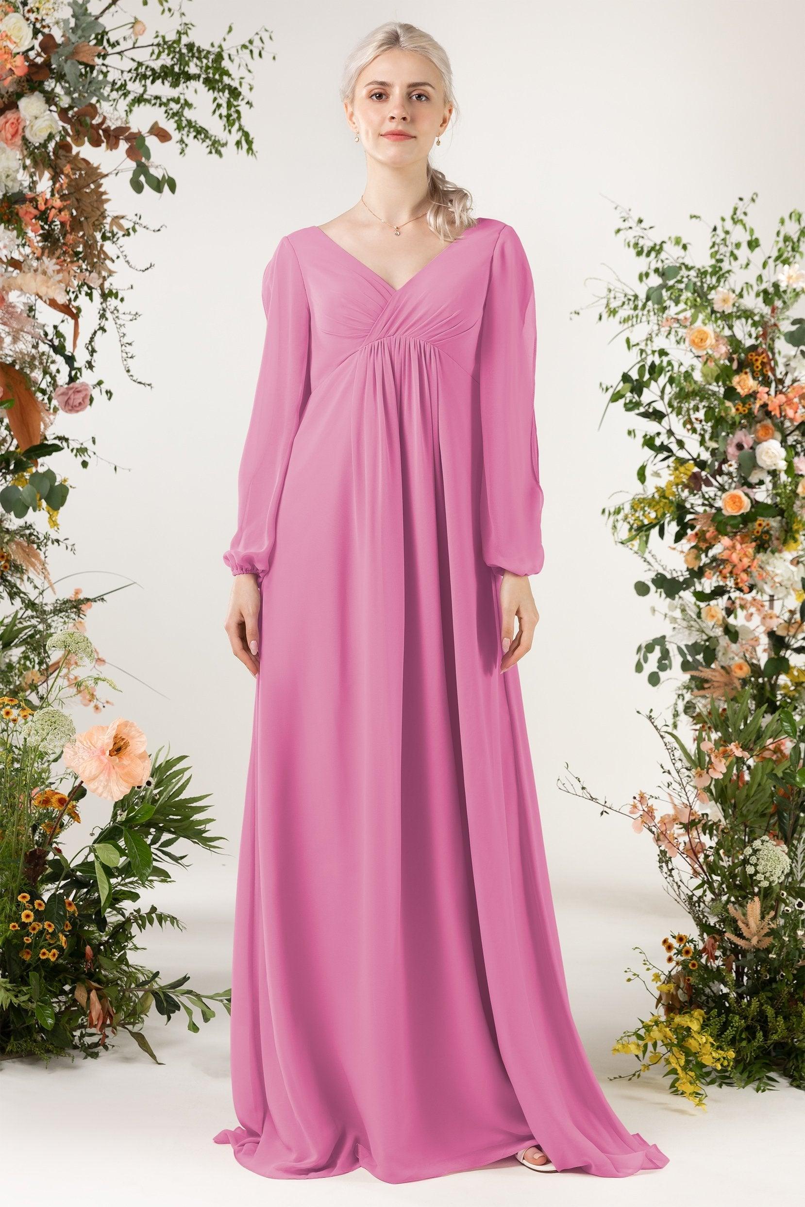 A-Line Sweep-Brush Train Chiffon Bridesmaid Dress CB0479 - COCOMELODY