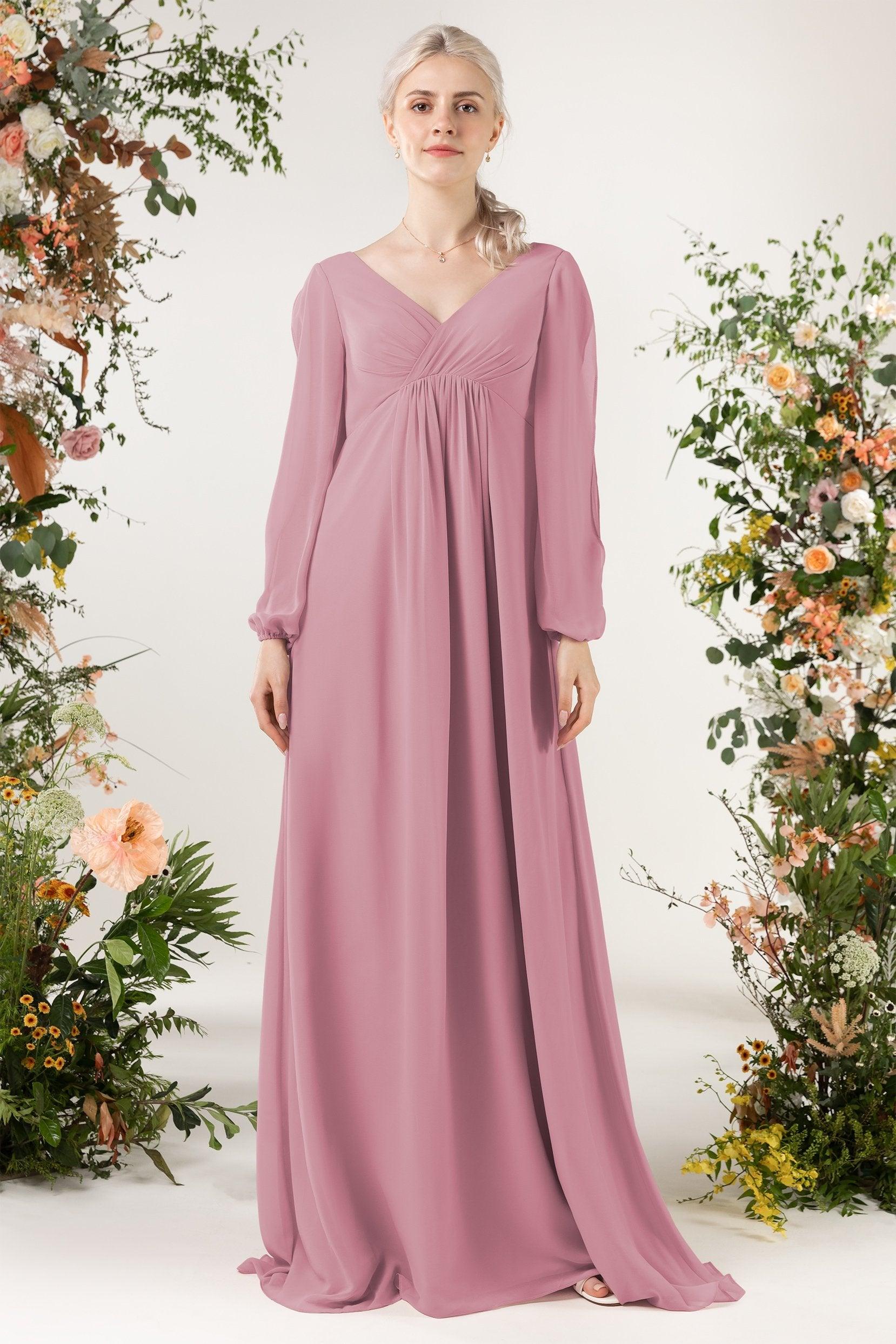 A-Line Sweep-Brush Train Chiffon Bridesmaid Dress CB0479 - COCOMELODY