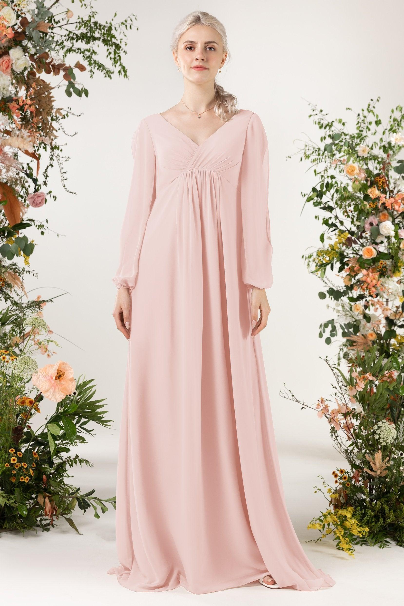 A-Line Sweep-Brush Train Chiffon Bridesmaid Dress CB0479 - COCOMELODY