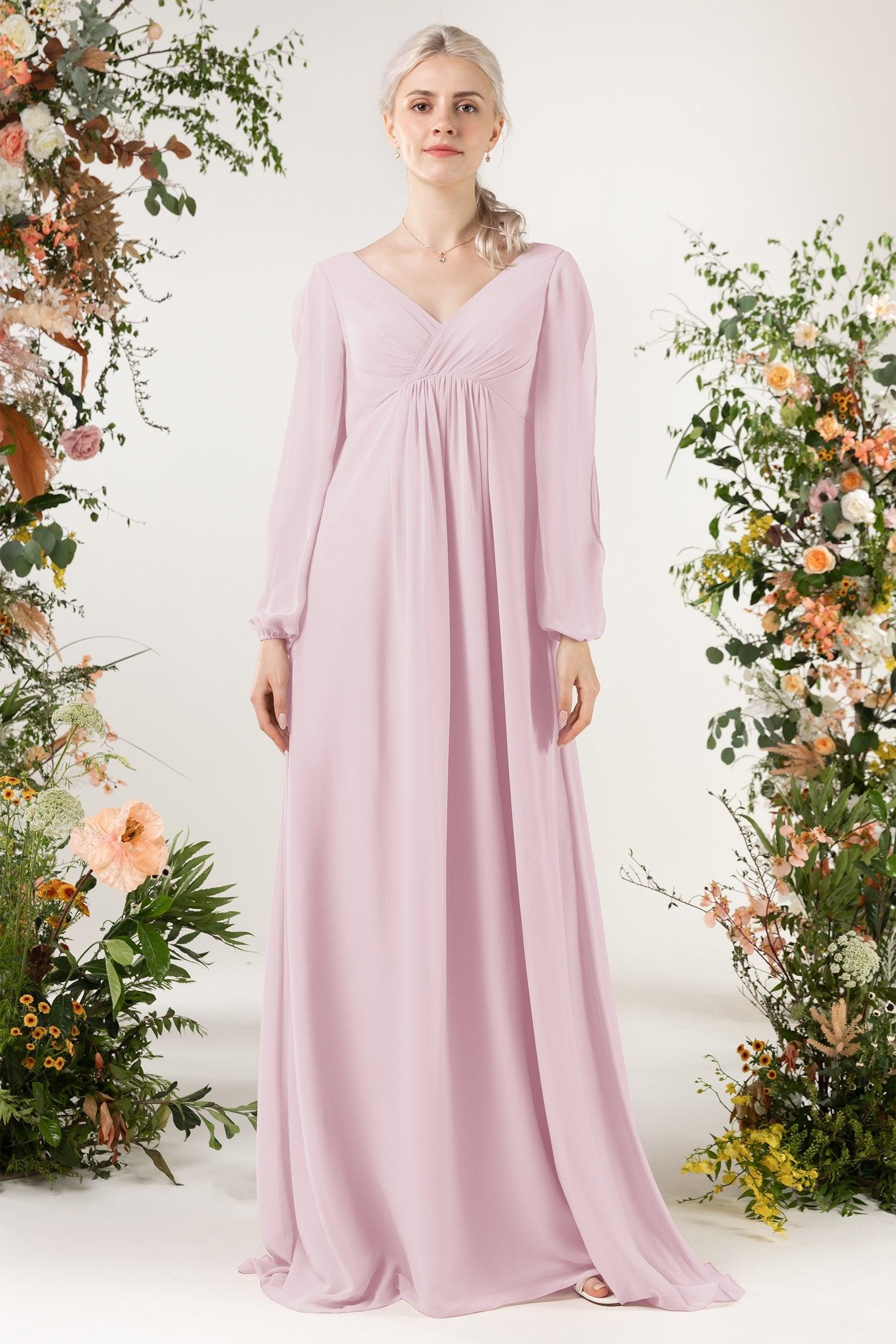 A-Line Sweep-Brush Train Chiffon Bridesmaid Dress CB0479 - COCOMELODY
