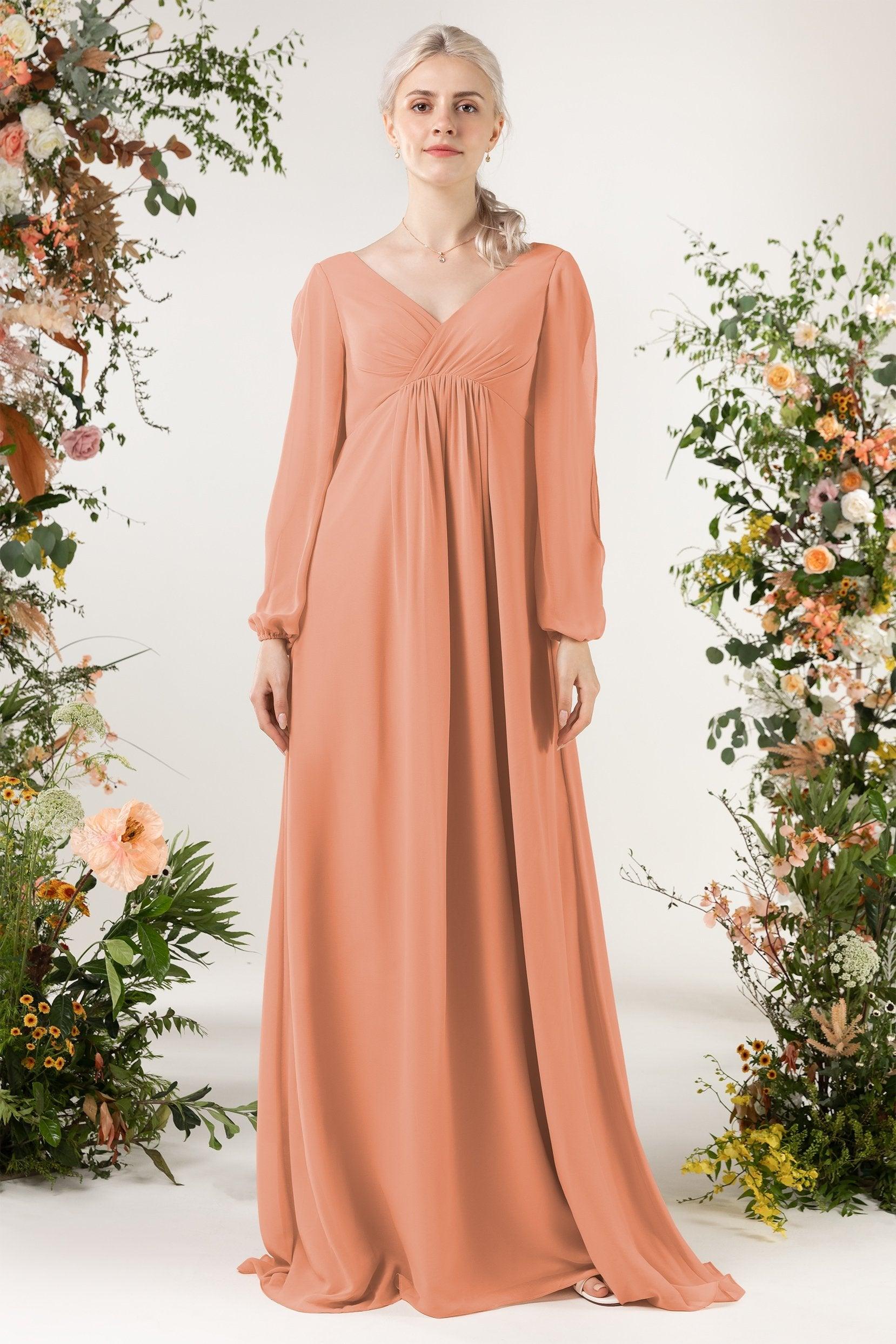 A-Line Sweep-Brush Train Chiffon Bridesmaid Dress CB0479 - COCOMELODY