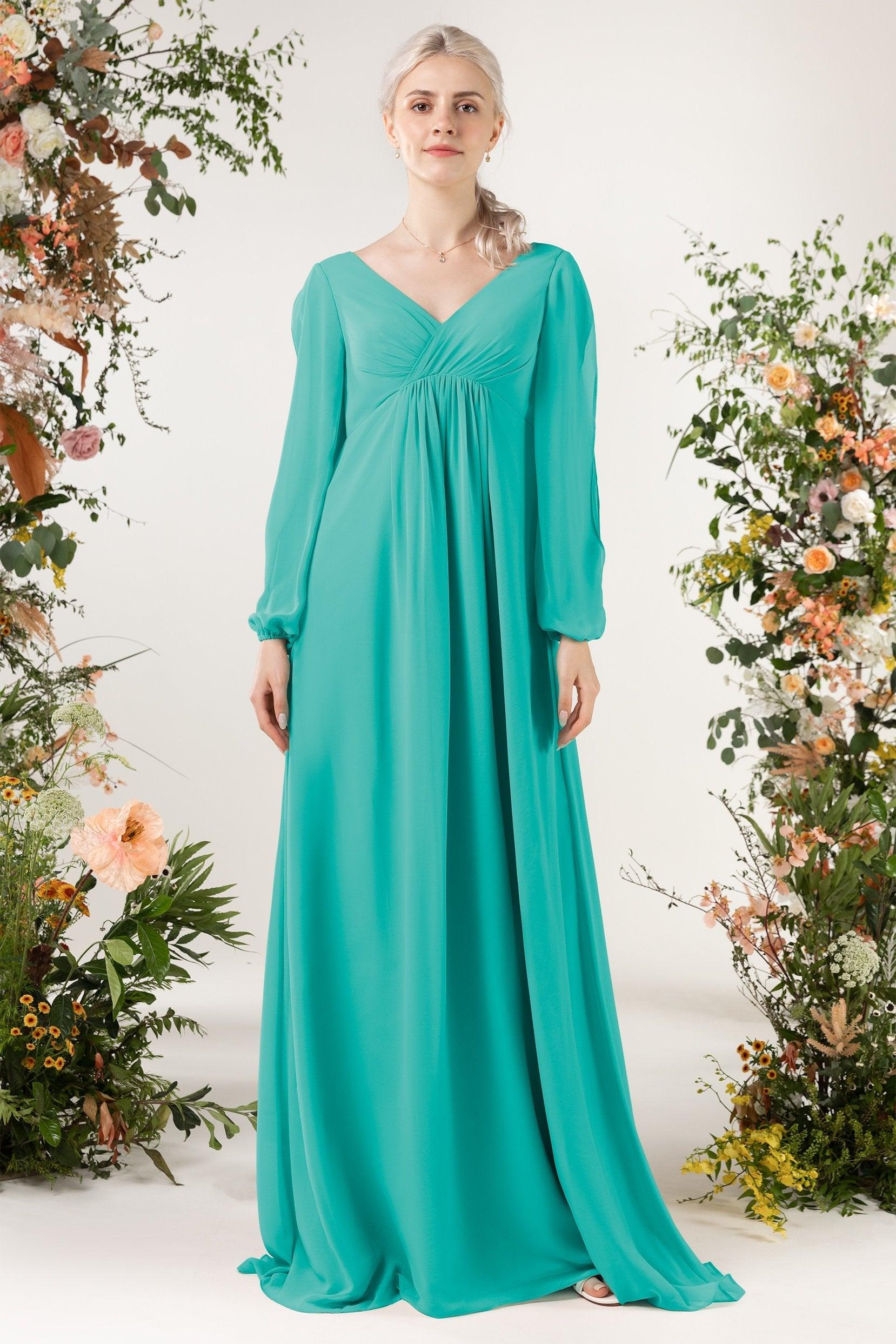 A-Line Sweep-Brush Train Chiffon Bridesmaid Dress CB0479 - COCOMELODY