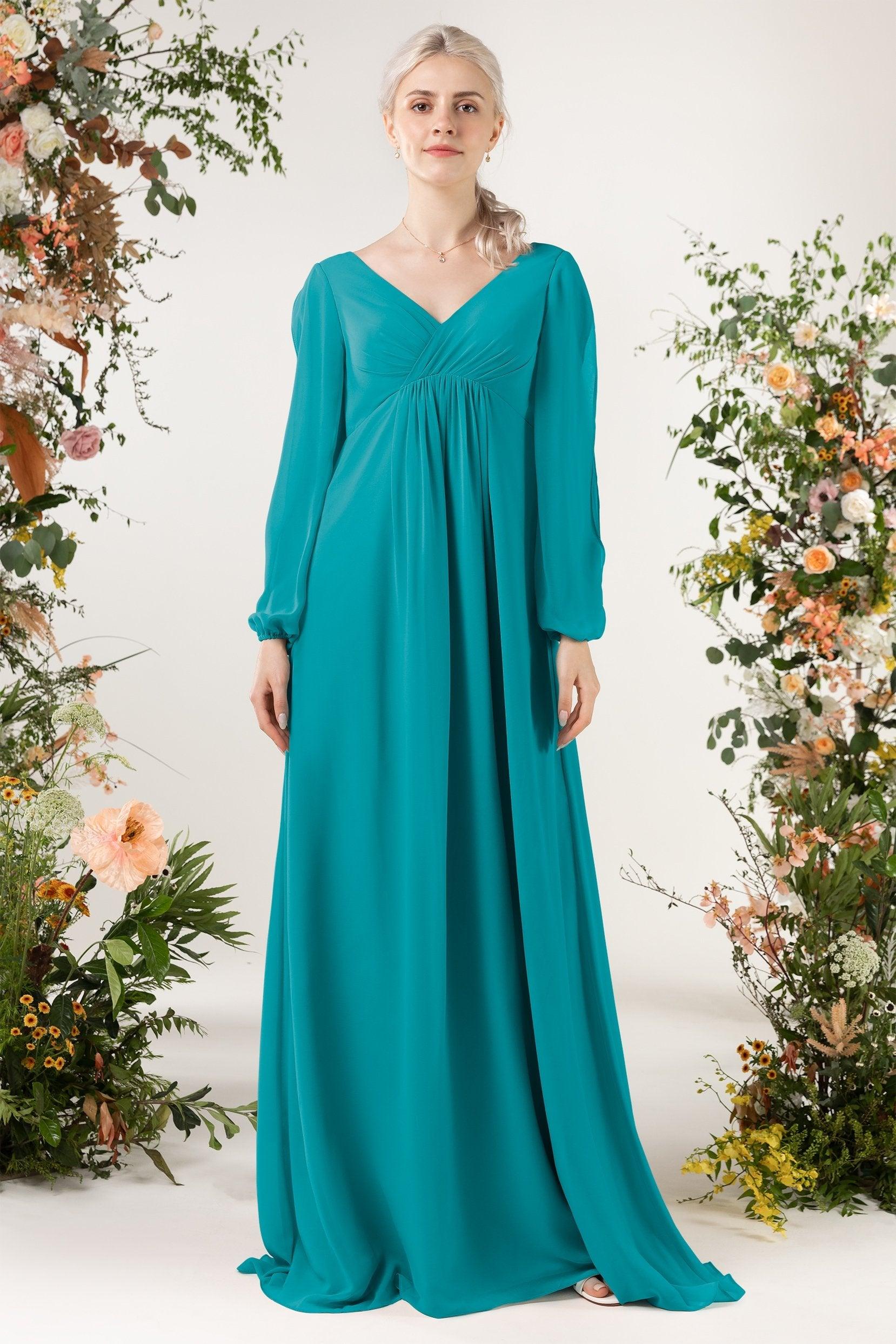 A-Line Sweep-Brush Train Chiffon Bridesmaid Dress CB0479 - COCOMELODY
