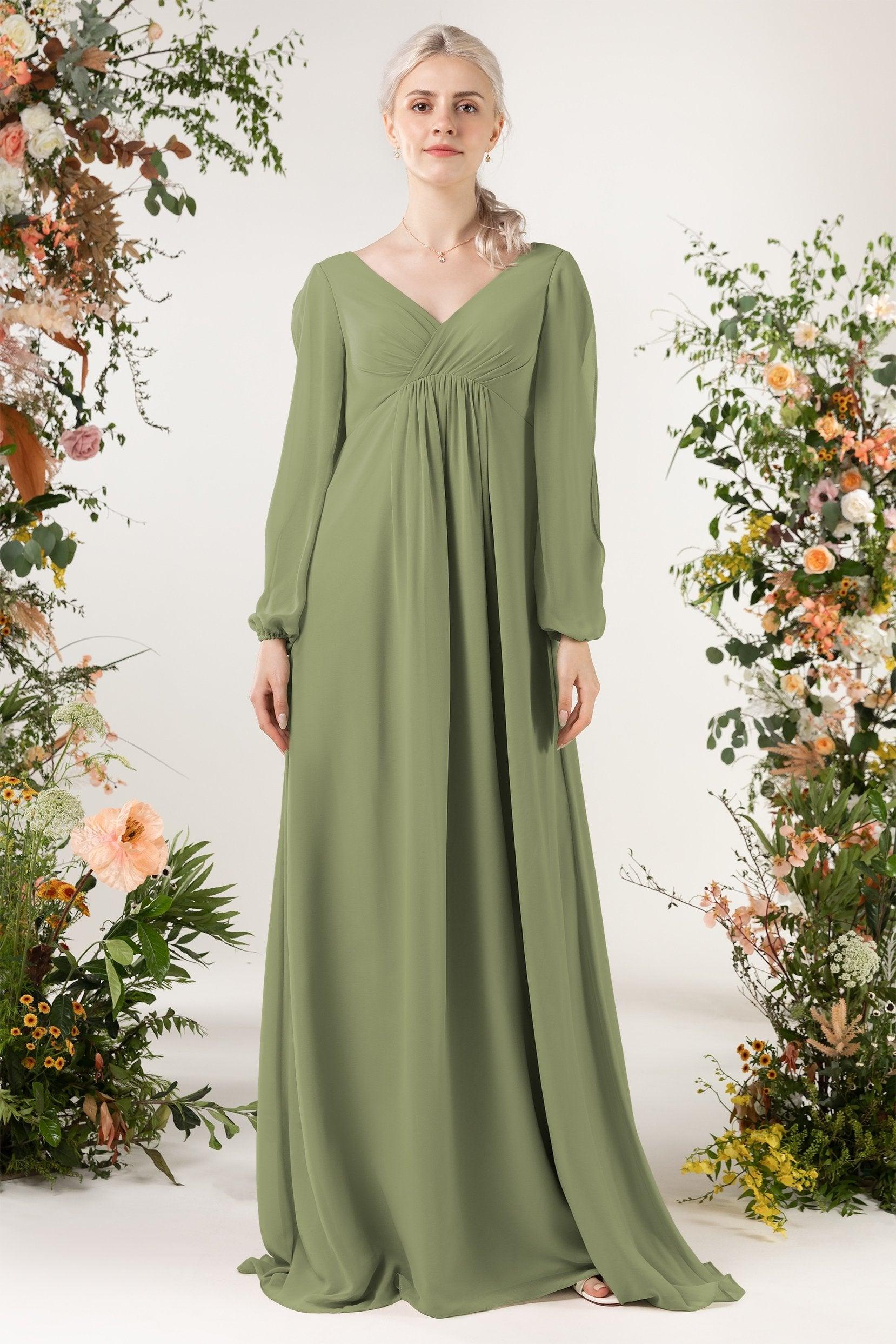 A-Line Sweep-Brush Train Chiffon Bridesmaid Dress CB0479 - COCOMELODY