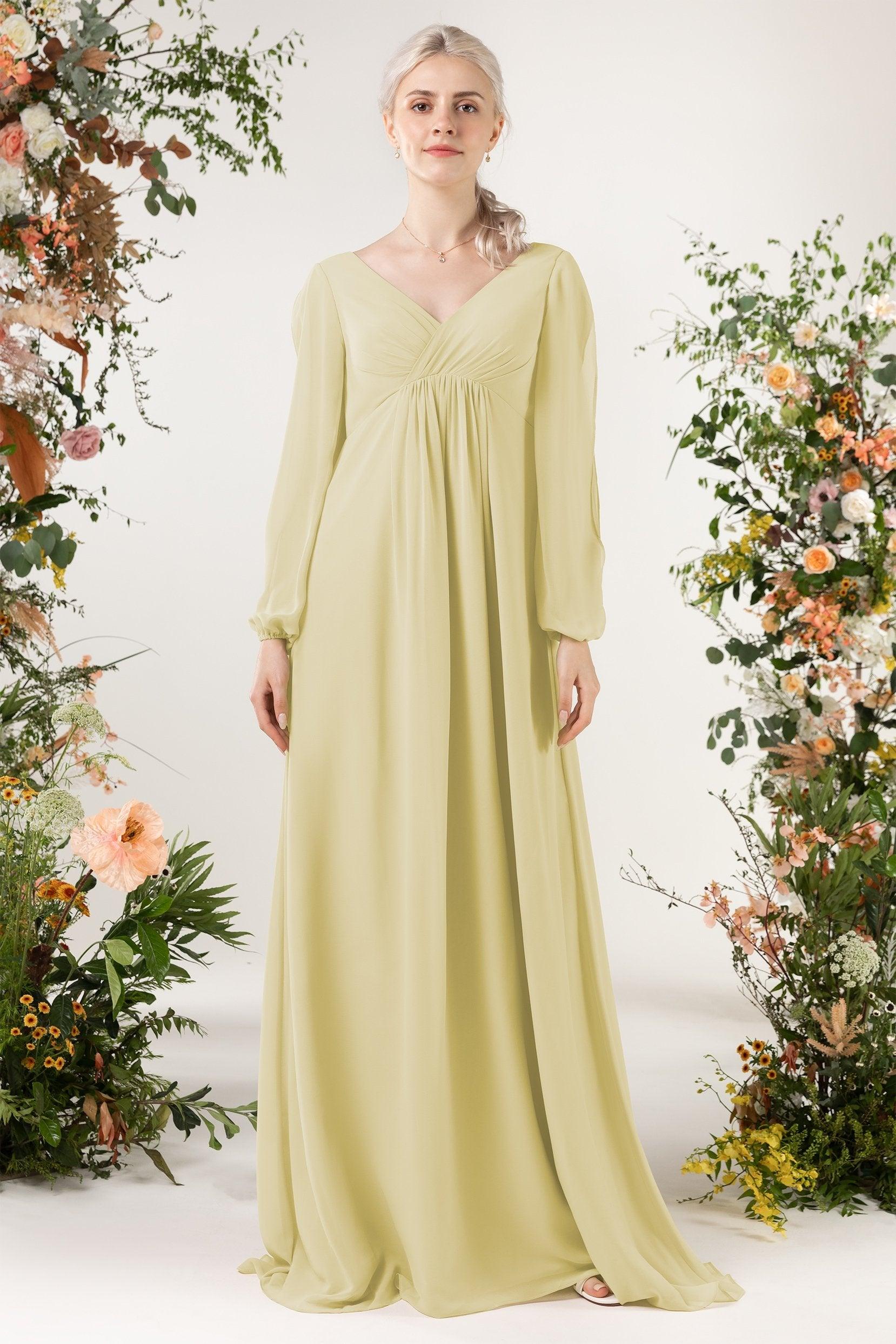 A-Line Sweep-Brush Train Chiffon Bridesmaid Dress CB0479 - COCOMELODY