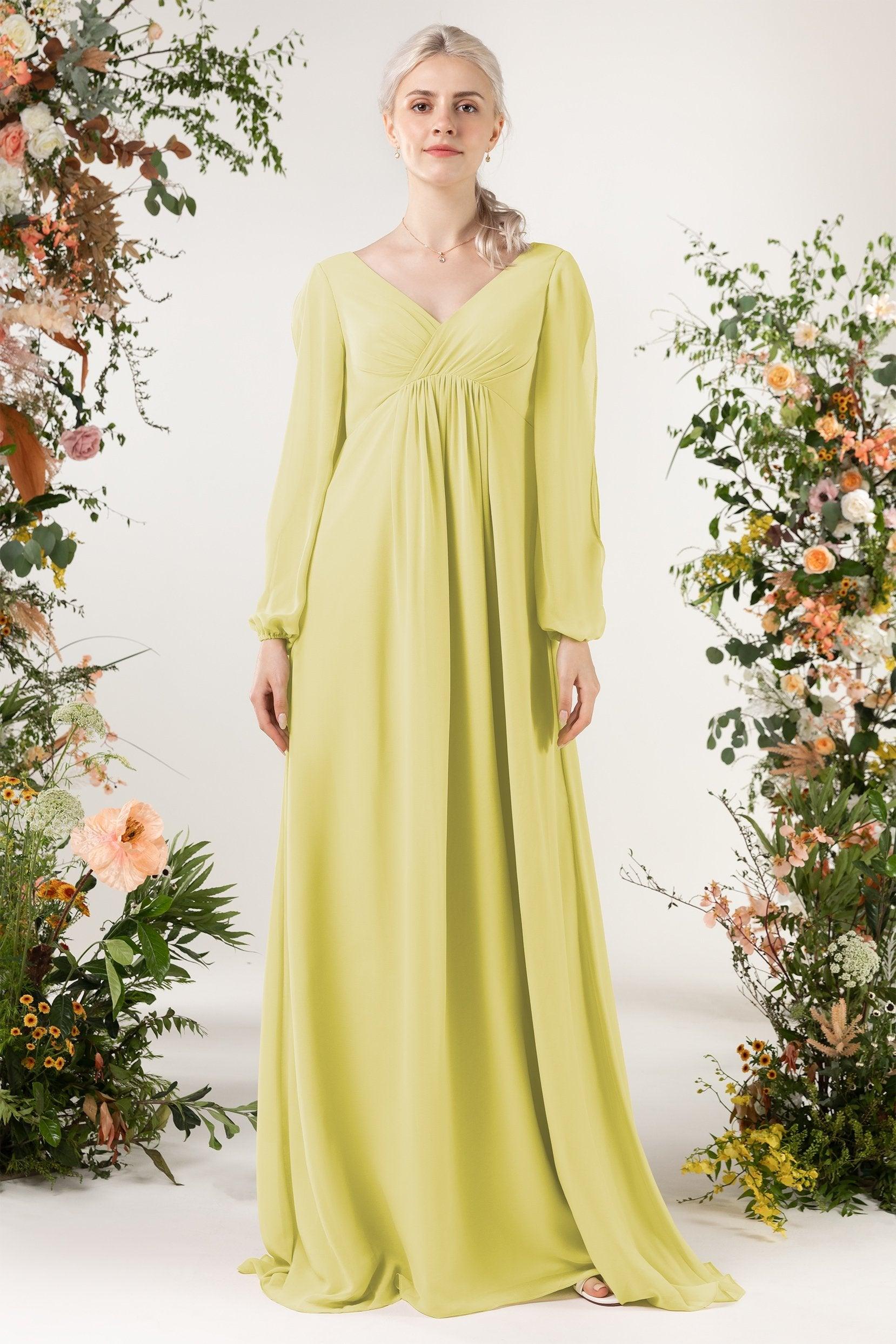 A-Line Sweep-Brush Train Chiffon Bridesmaid Dress CB0479 - COCOMELODY