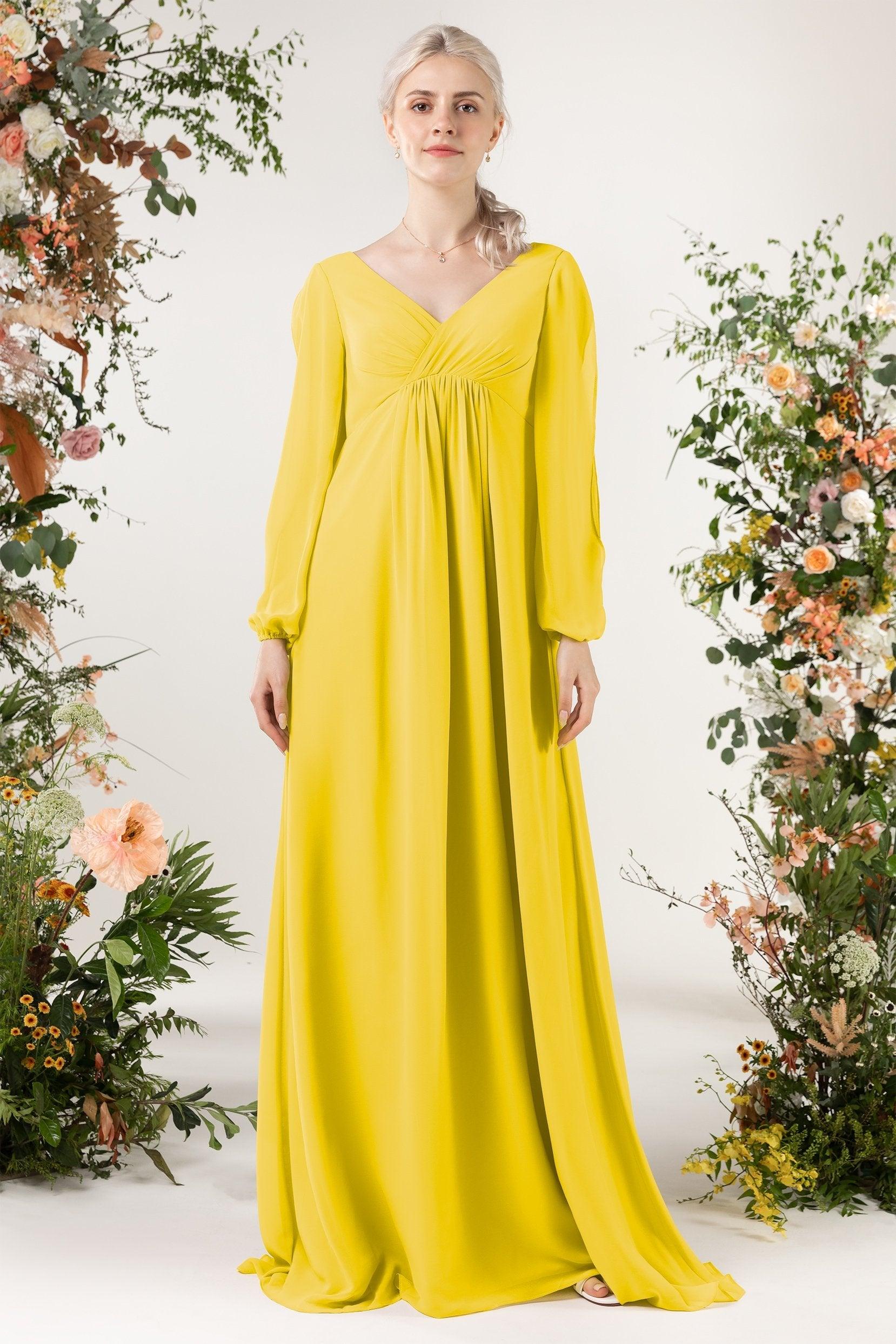 A-Line Sweep-Brush Train Chiffon Bridesmaid Dress CB0479 - COCOMELODY