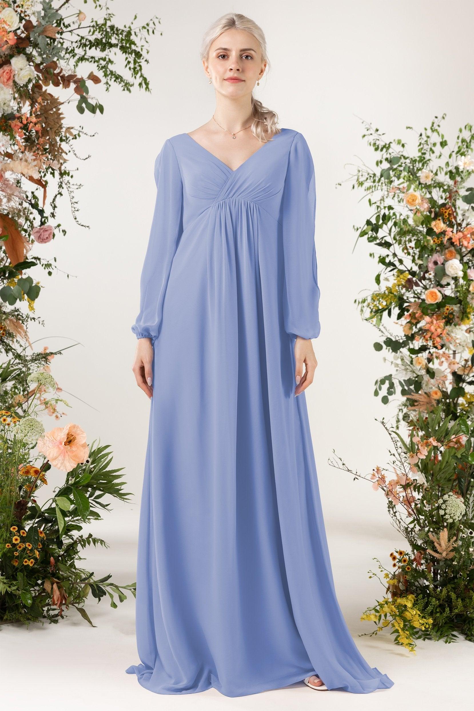 A-Line Sweep-Brush Train Chiffon Bridesmaid Dress CB0479 - COCOMELODY