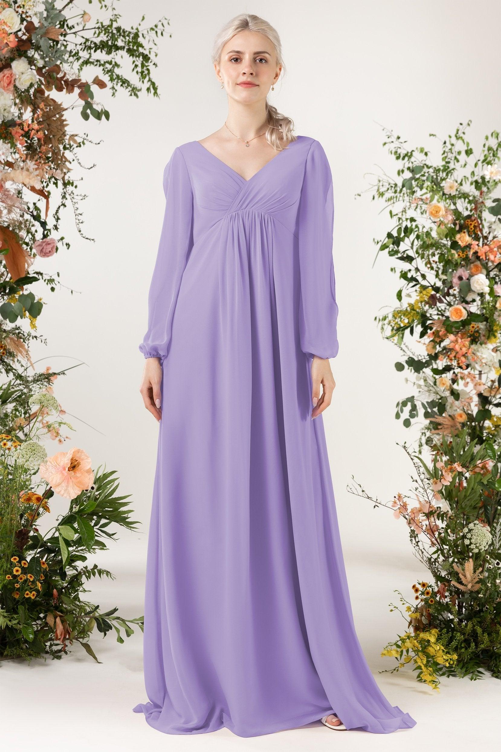 A-Line Sweep-Brush Train Chiffon Bridesmaid Dress CB0479 - COCOMELODY