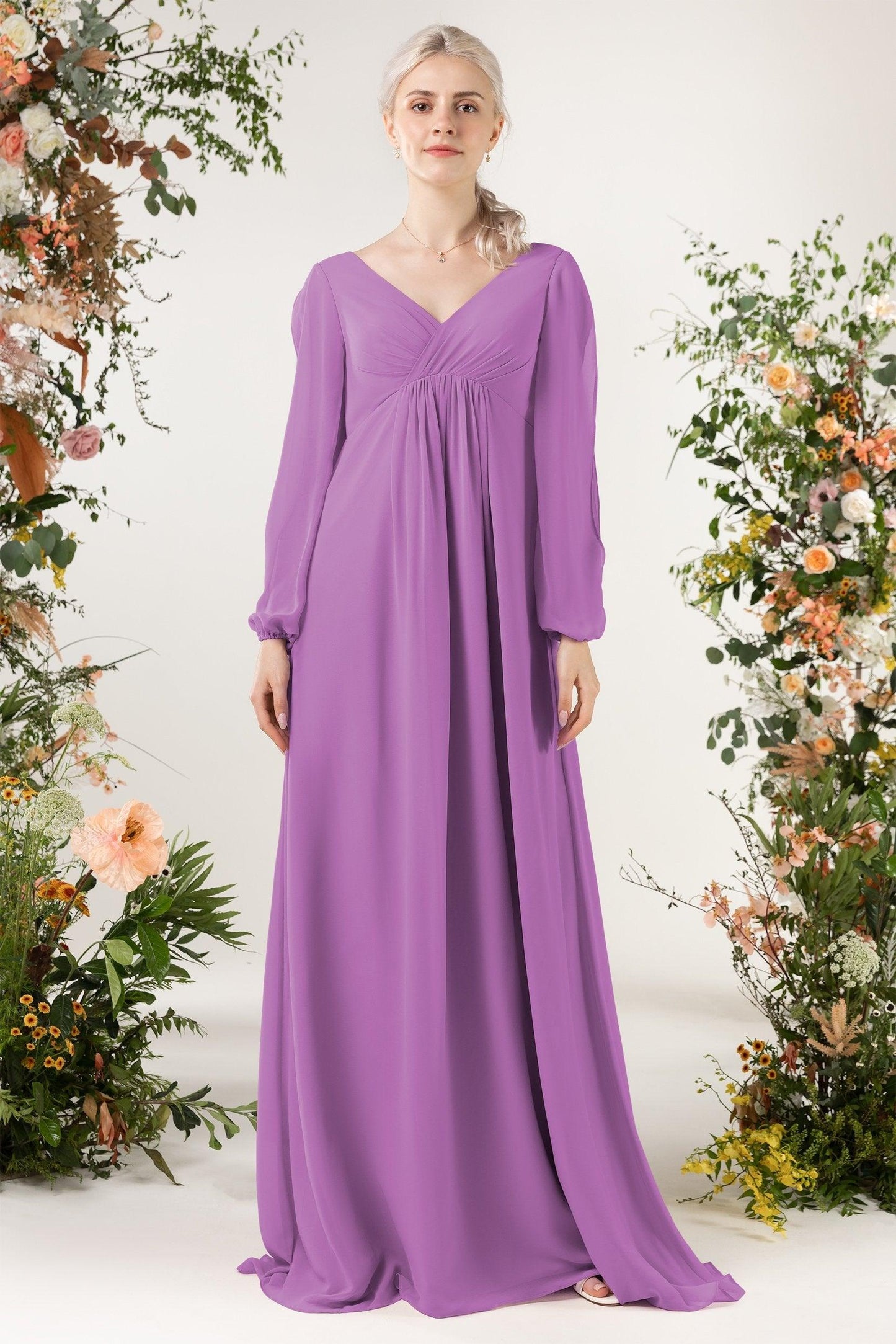 A-Line Sweep-Brush Train Chiffon Bridesmaid Dress CB0479 - COCOMELODY