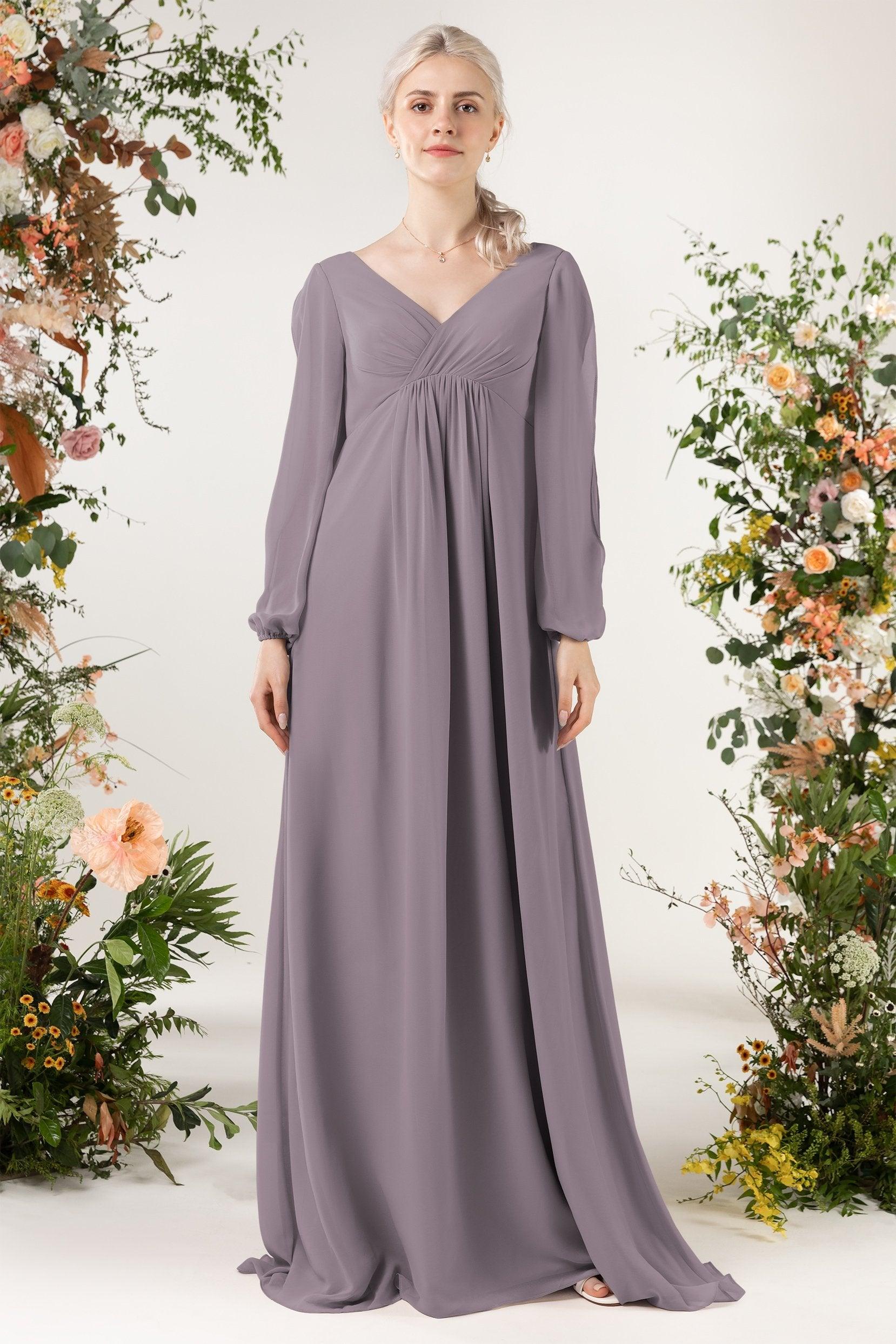 A-Line Sweep-Brush Train Chiffon Bridesmaid Dress CB0479 - COCOMELODY