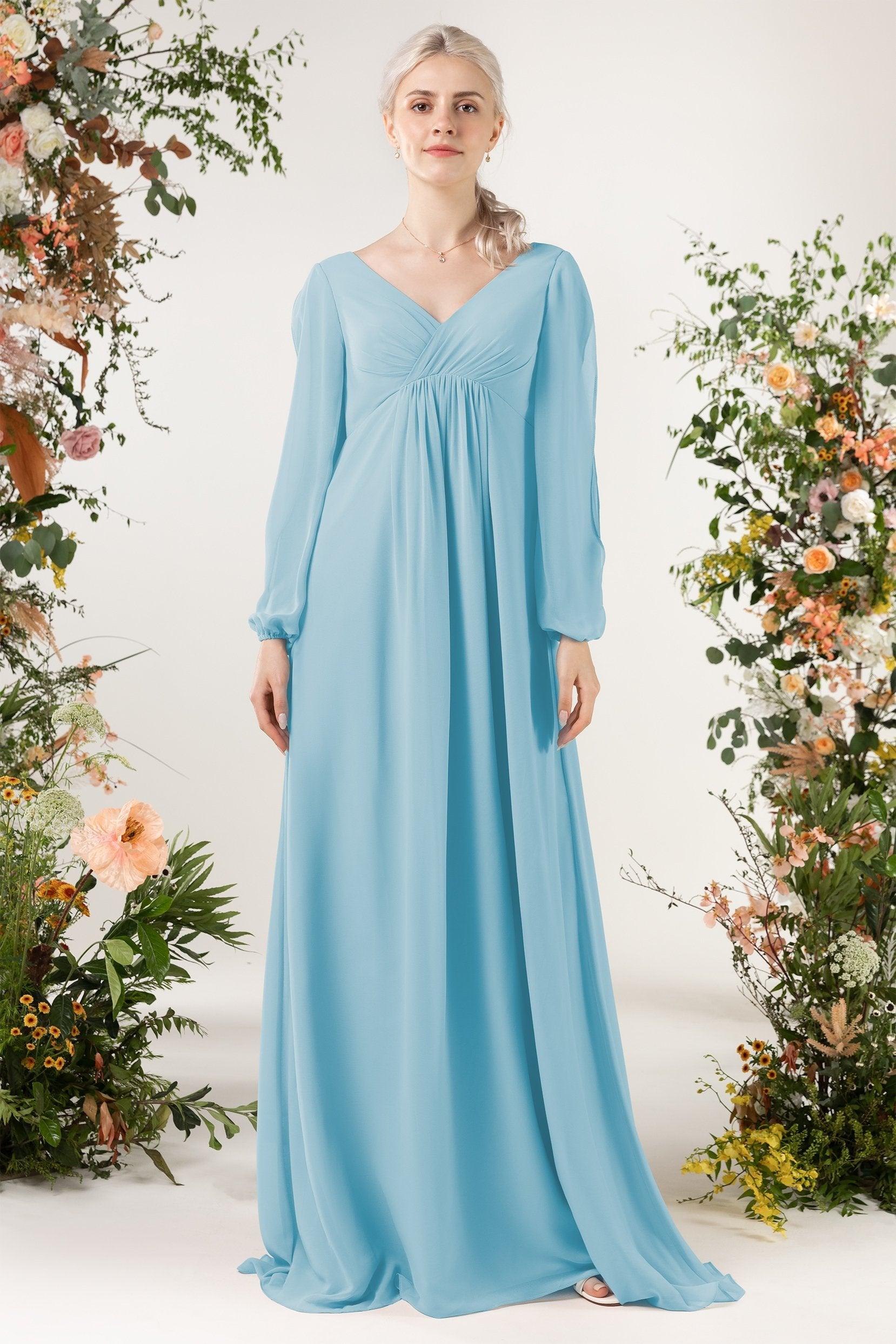 A-Line Sweep-Brush Train Chiffon Bridesmaid Dress CB0479 - COCOMELODY