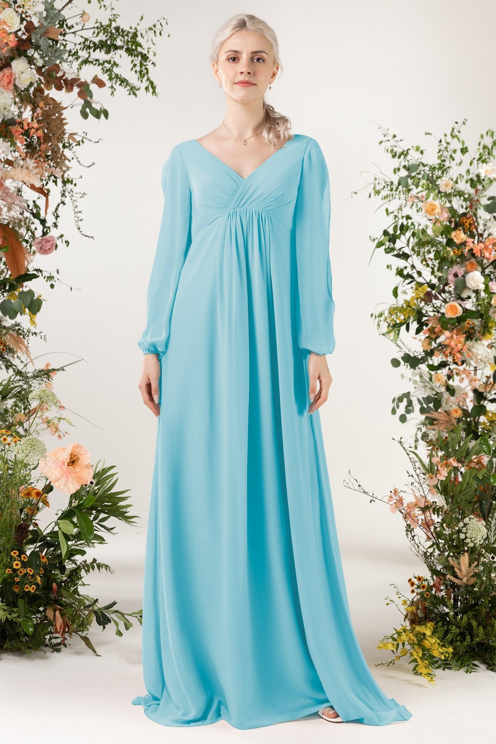 A-Line Sweep-Brush Train Chiffon Bridesmaid Dress CB0479 - COCOMELODY