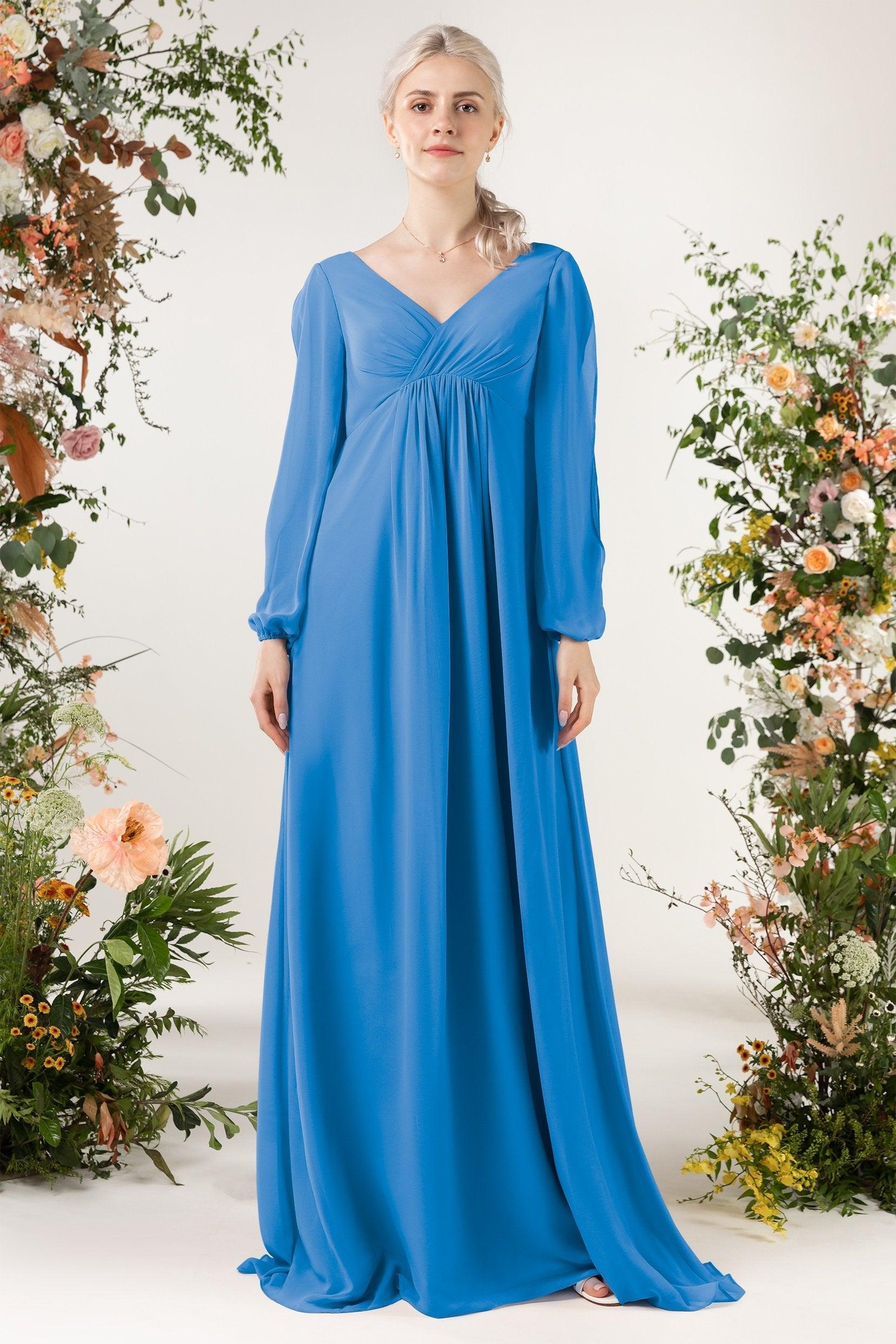 A-Line Sweep-Brush Train Chiffon Bridesmaid Dress CB0479 - COCOMELODY