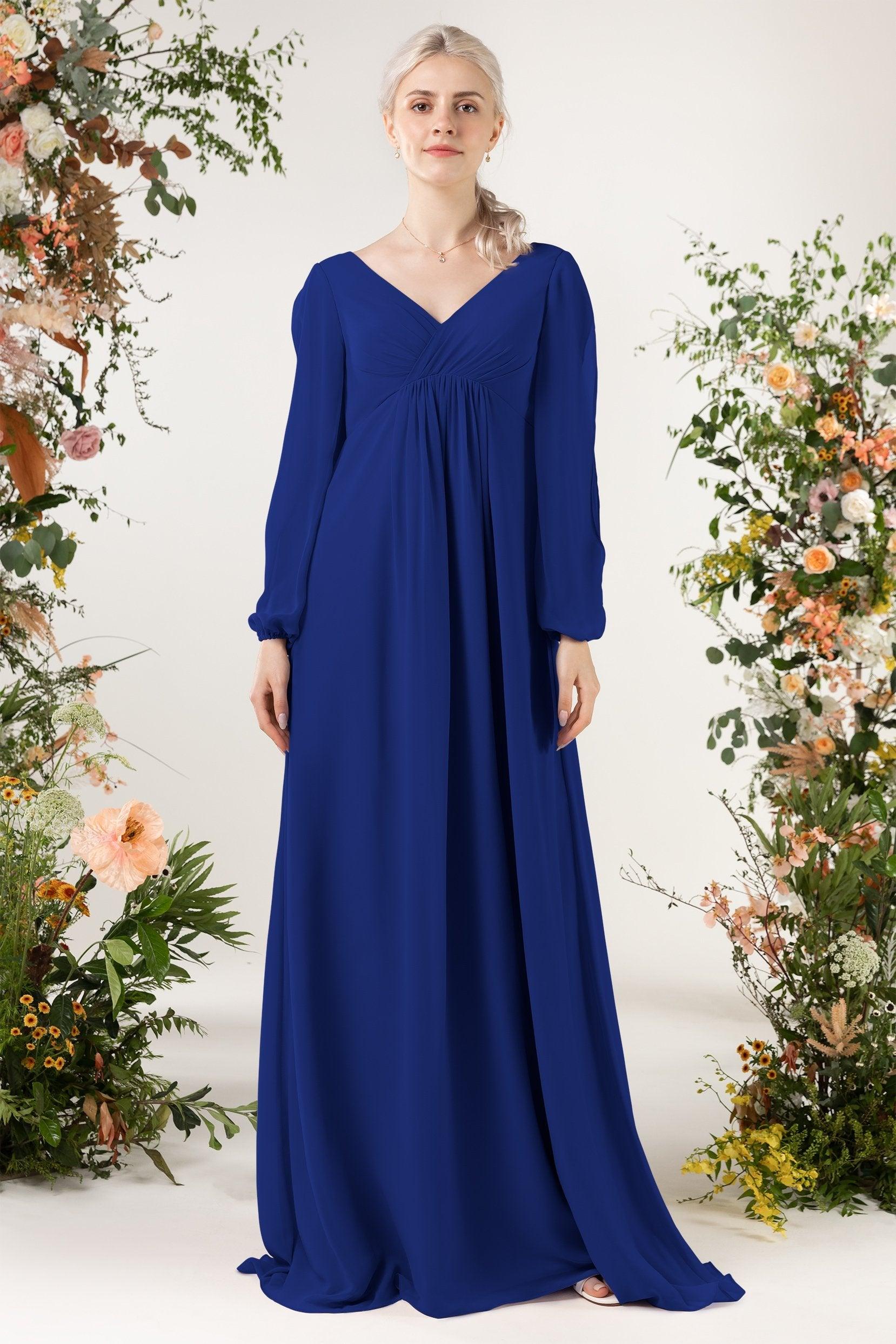 A-Line Sweep-Brush Train Chiffon Bridesmaid Dress CB0479 - COCOMELODY