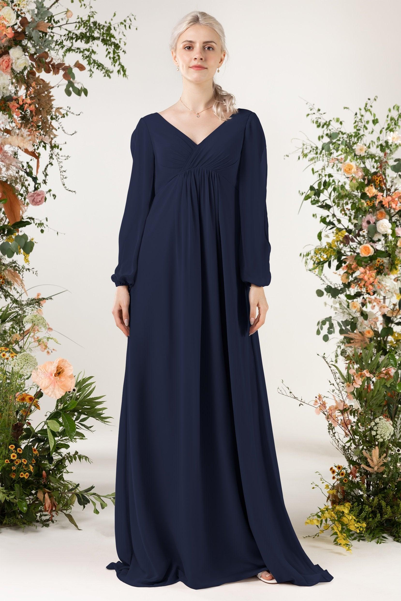 A-Line Sweep-Brush Train Chiffon Bridesmaid Dress CB0479 - COCOMELODY