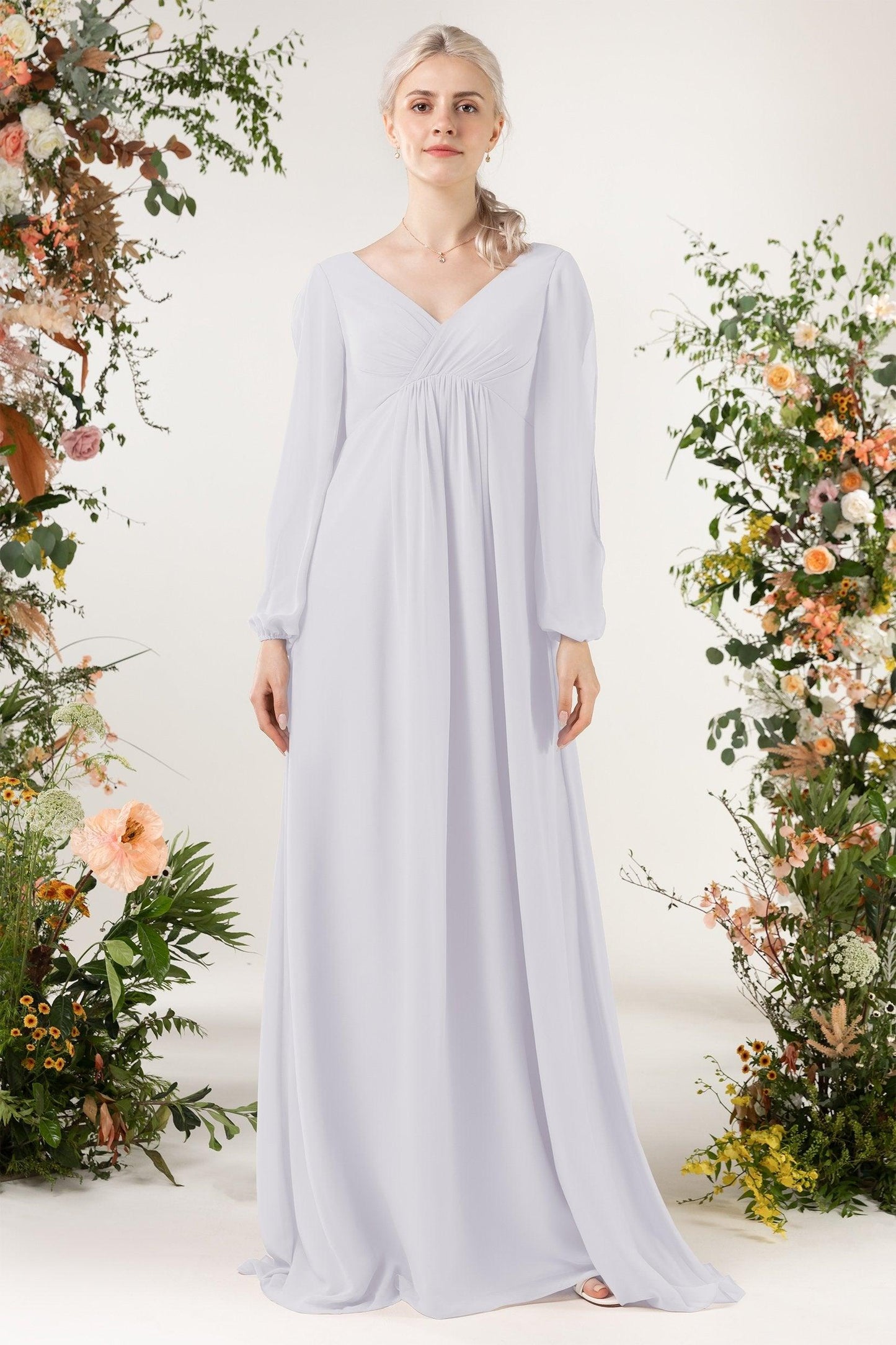 A-Line Sweep-Brush Train Chiffon Bridesmaid Dress CB0479 - COCOMELODY
