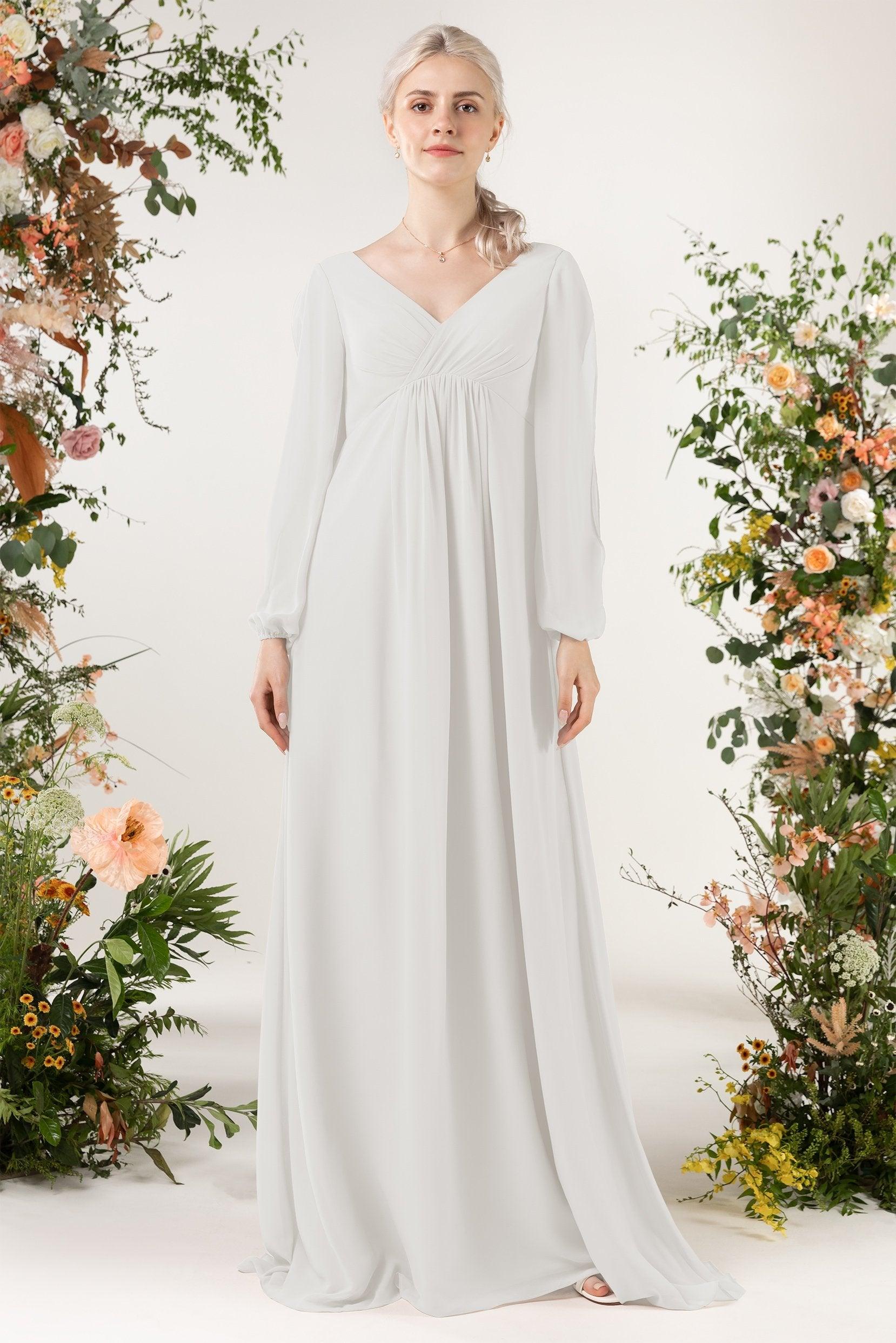 A-Line Sweep-Brush Train Chiffon Bridesmaid Dress CB0479 - COCOMELODY