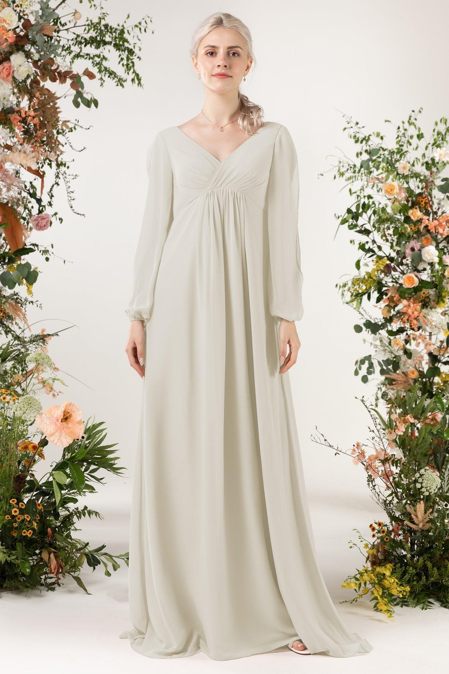 A-Line Sweep-Brush Train Chiffon Bridesmaid Dress CB0479 - COCOMELODY