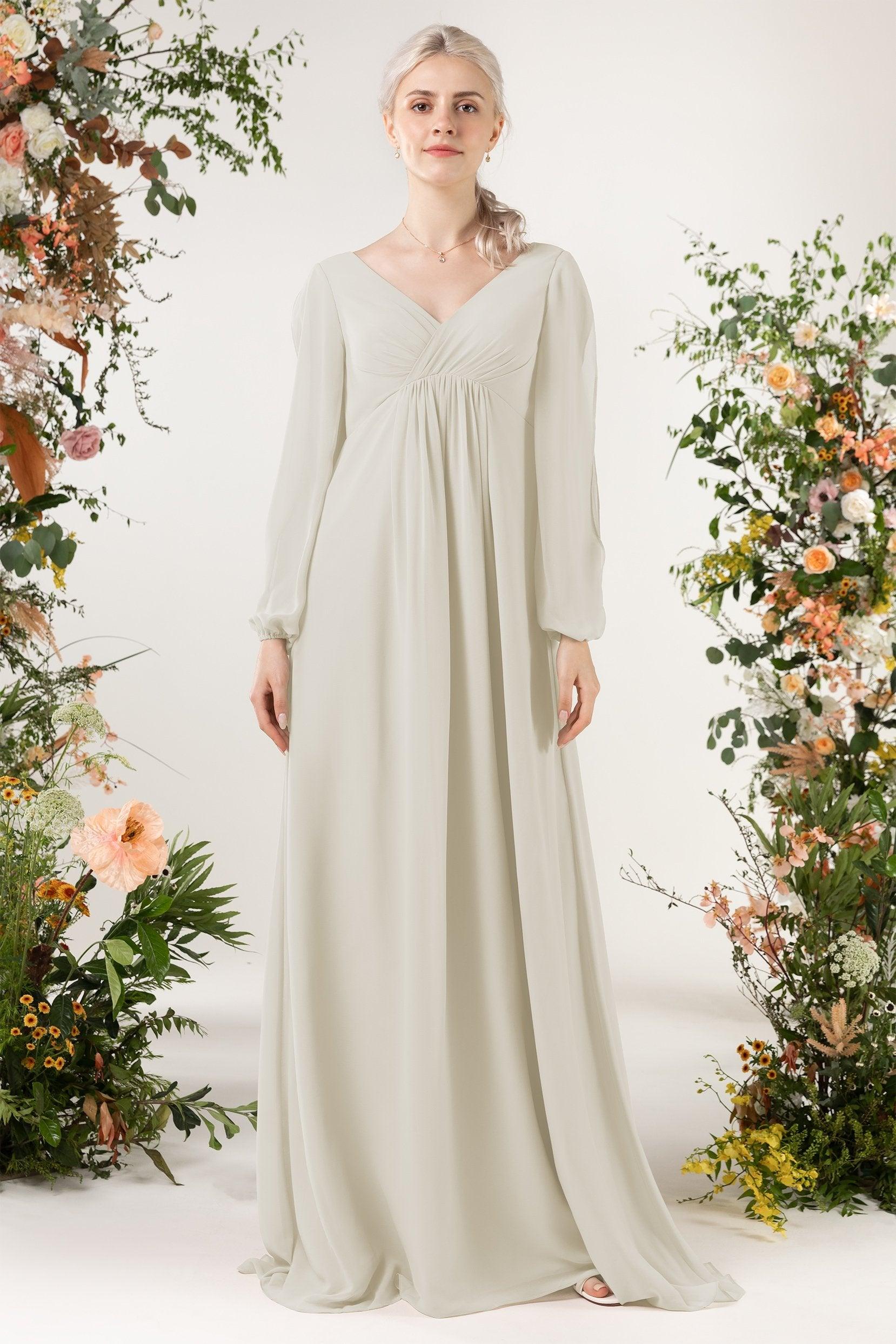 A-Line Sweep-Brush Train Chiffon Bridesmaid Dress CB0479 - COCOMELODY