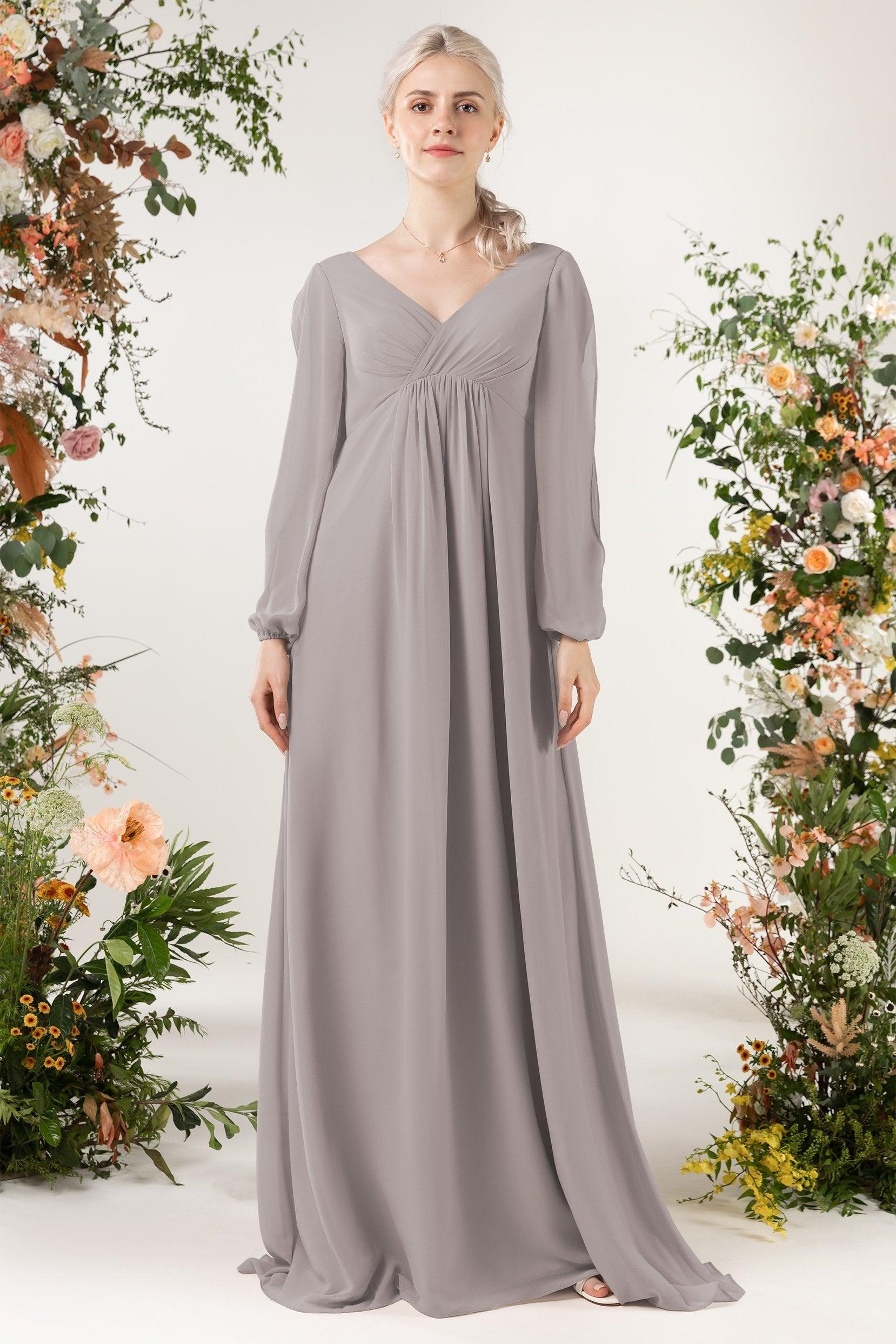 A-Line Sweep-Brush Train Chiffon Bridesmaid Dress CB0479 - COCOMELODY