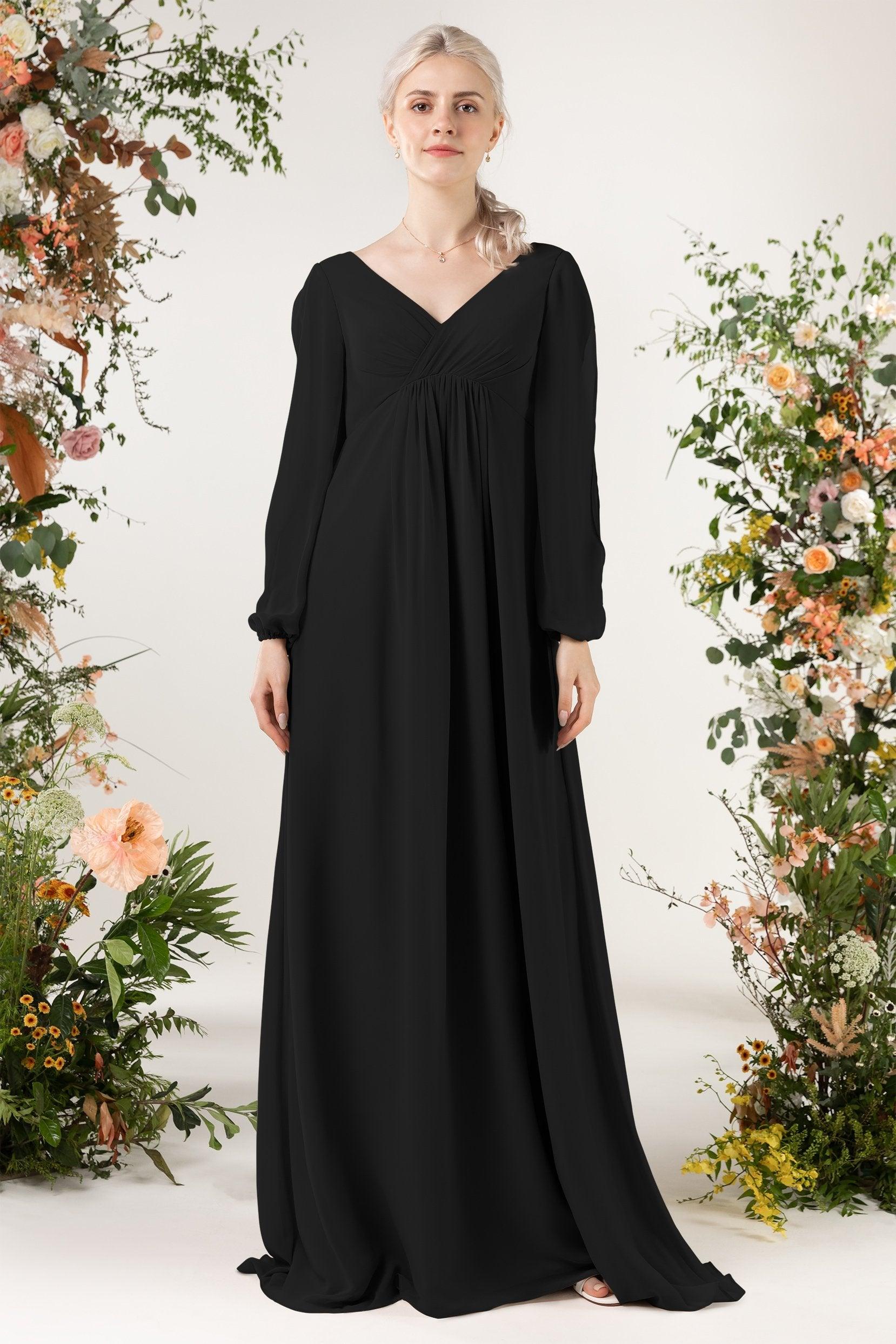 A-Line Sweep-Brush Train Chiffon Bridesmaid Dress CB0479 - COCOMELODY