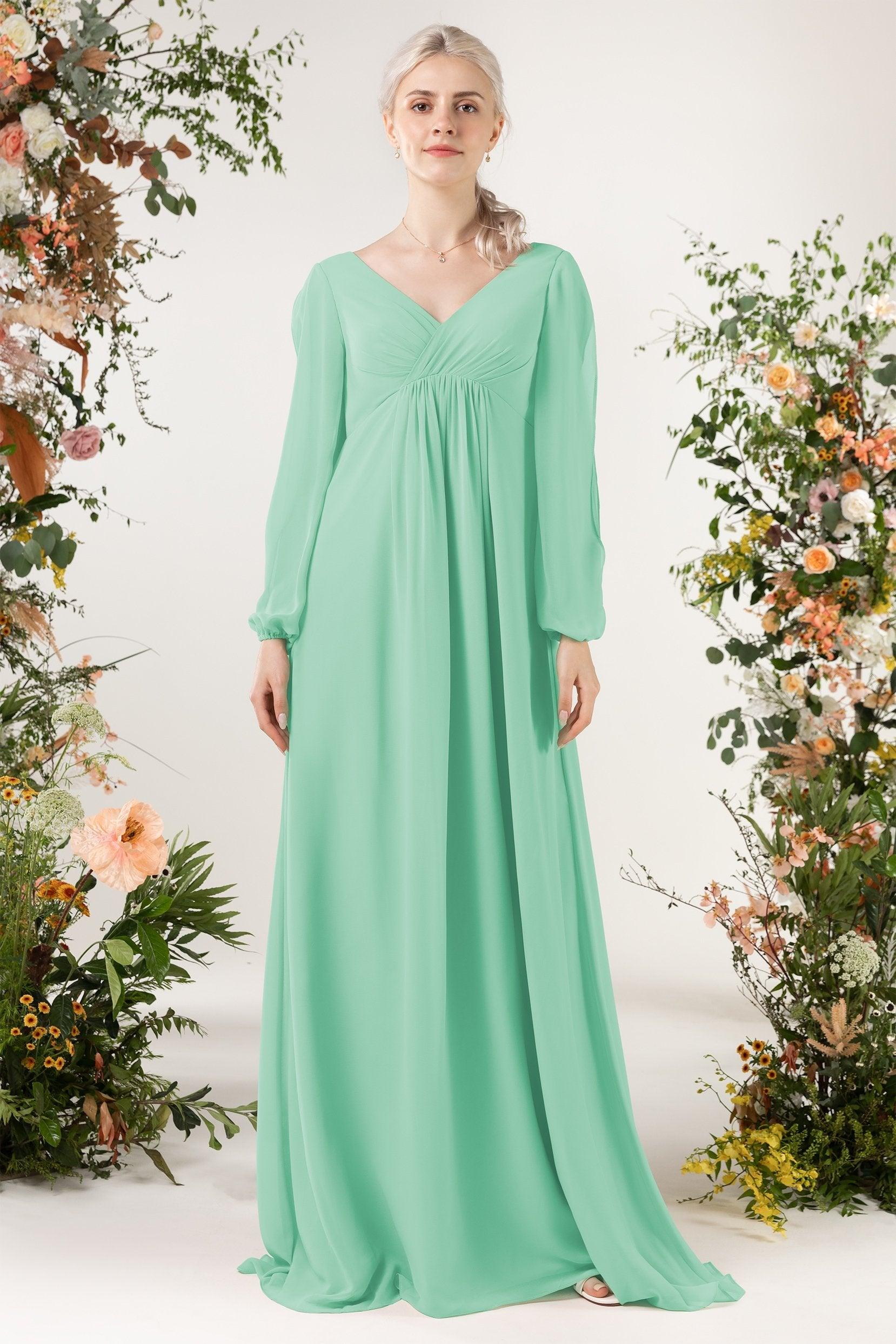 A-Line Sweep-Brush Train Chiffon Bridesmaid Dress CB0479 - COCOMELODY