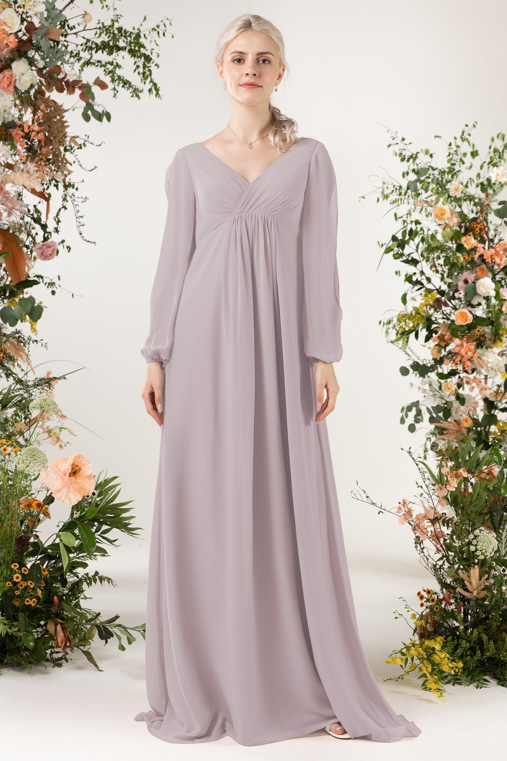 A-Line Sweep-Brush Train Chiffon Bridesmaid Dress CB0479 - COCOMELODY