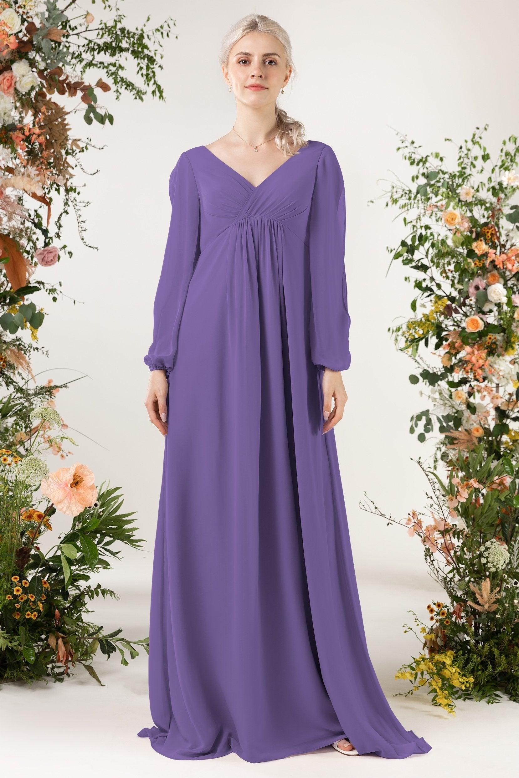A-Line Sweep-Brush Train Chiffon Bridesmaid Dress CB0479 - COCOMELODY