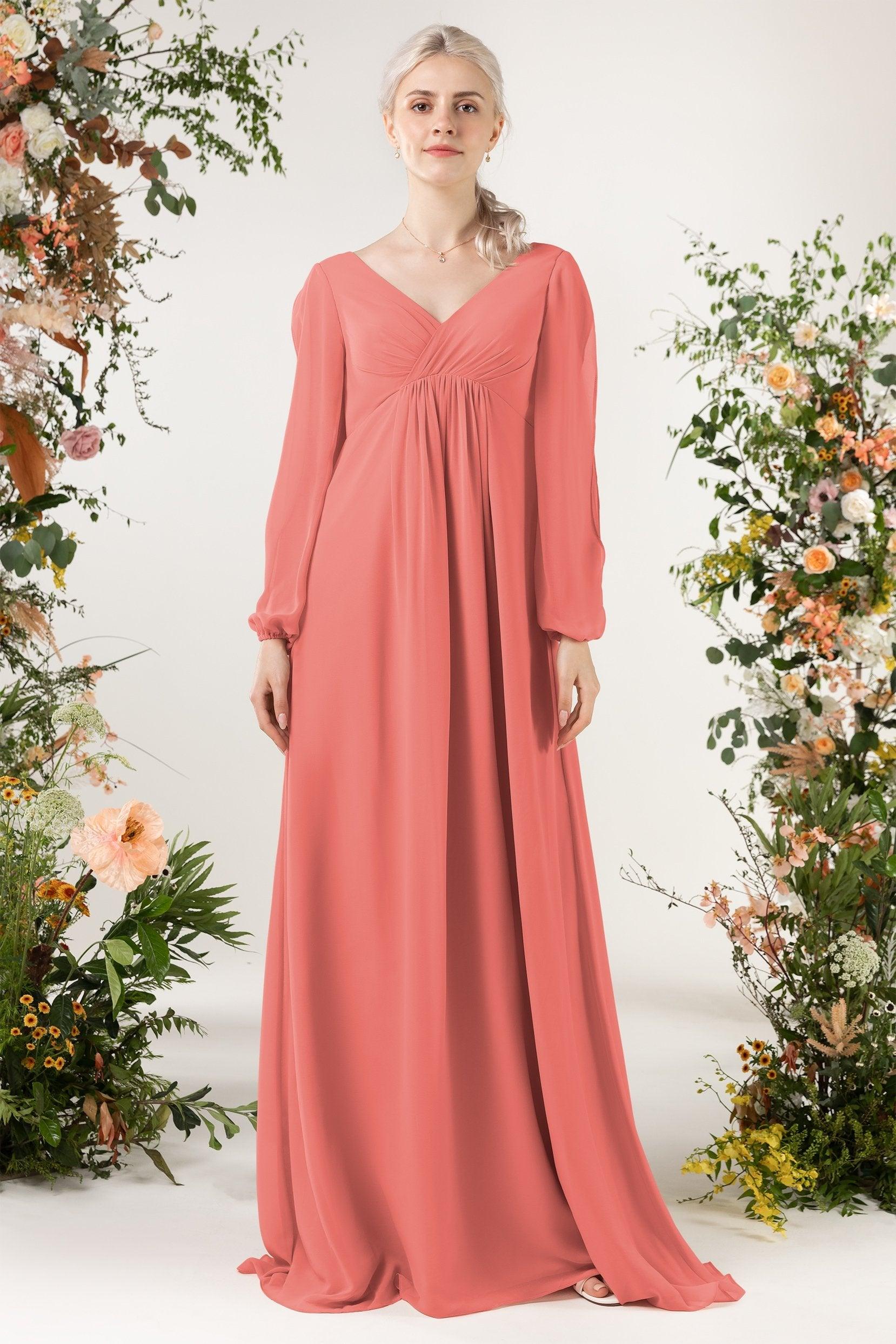 A-Line Sweep-Brush Train Chiffon Bridesmaid Dress CB0479 - COCOMELODY