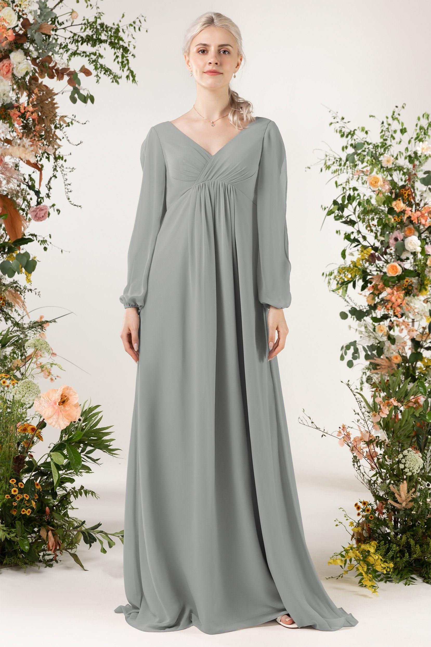 A-Line Sweep-Brush Train Chiffon Bridesmaid Dress CB0479 - COCOMELODY