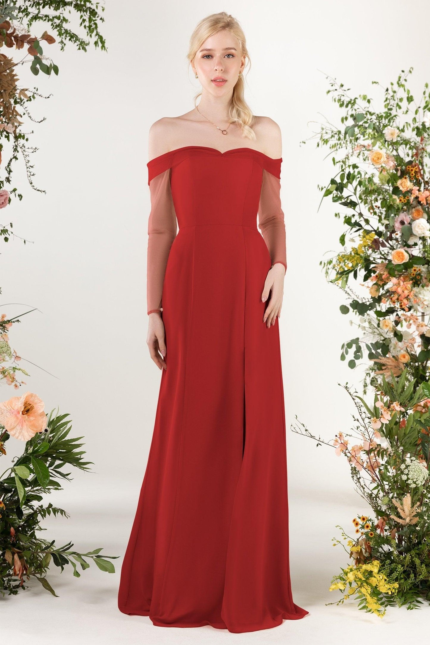 Trumpet Sweep-Brush Train Chiffon Bridesmaid Dress CB0480 - COCOMELODY