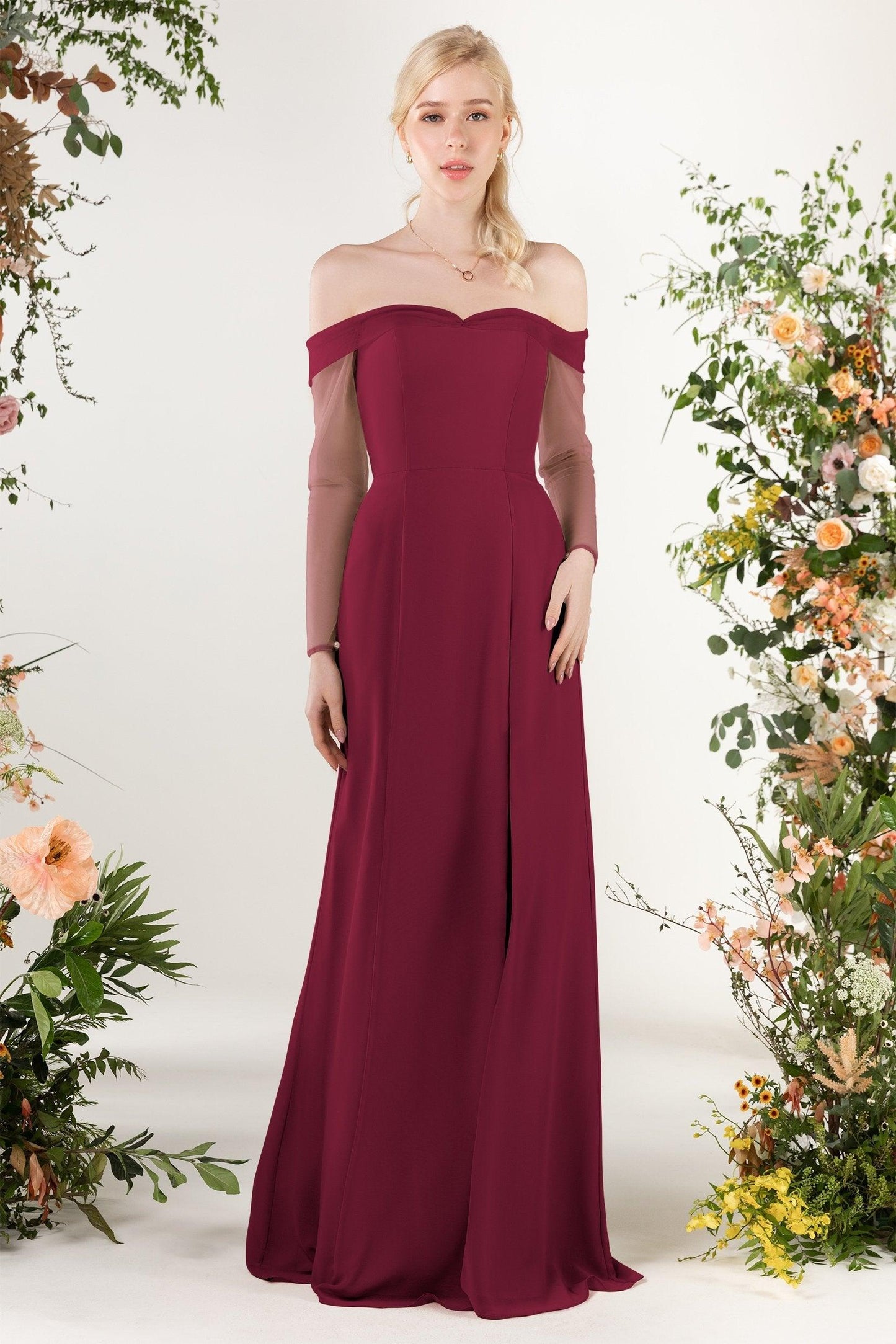 Trumpet Sweep-Brush Train Chiffon Bridesmaid Dress CB0480 - COCOMELODY