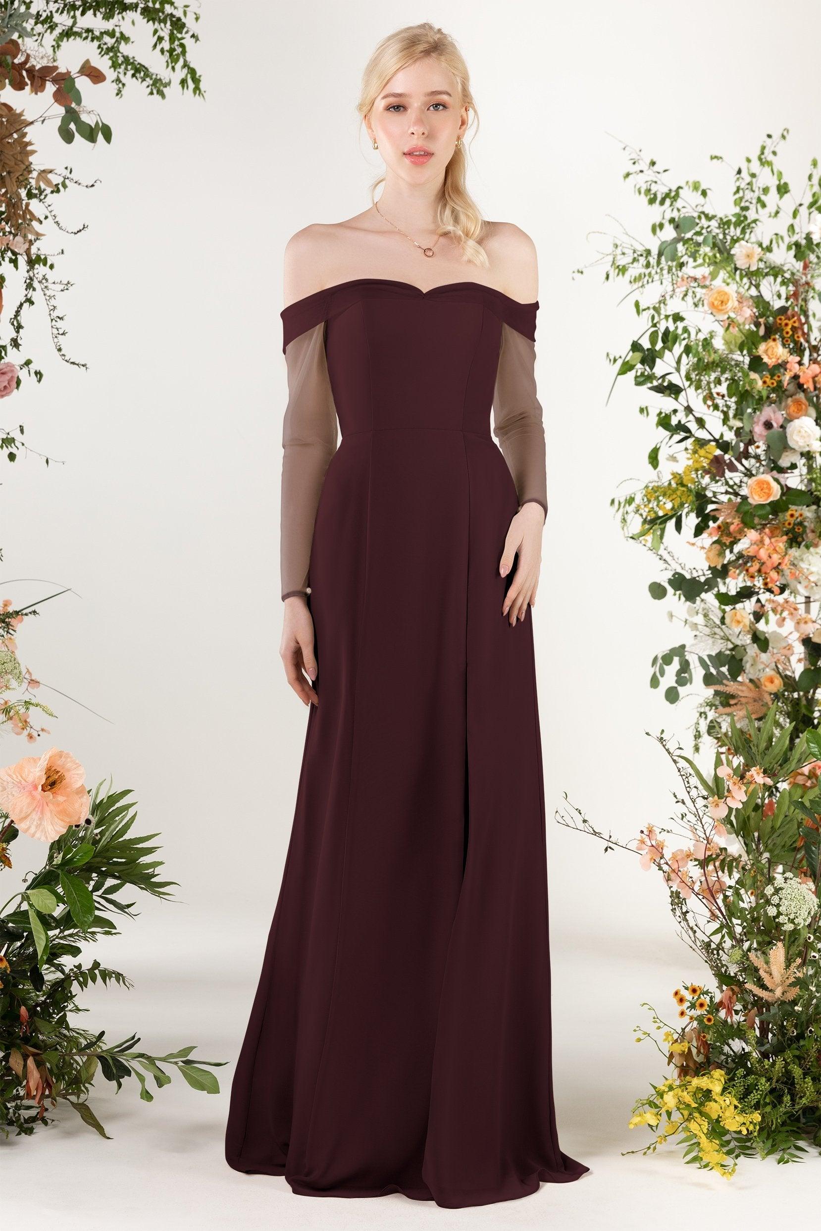 Trumpet Sweep-Brush Train Chiffon Bridesmaid Dress CB0480 - COCOMELODY