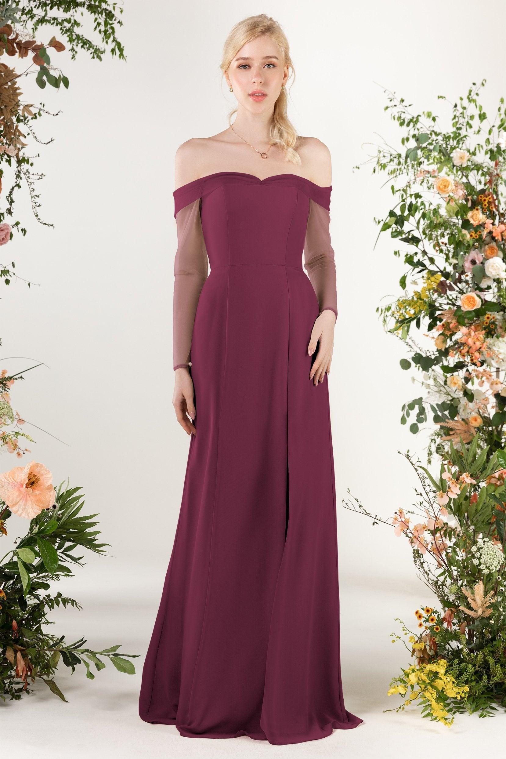 Trumpet Sweep-Brush Train Chiffon Bridesmaid Dress CB0480 - COCOMELODY