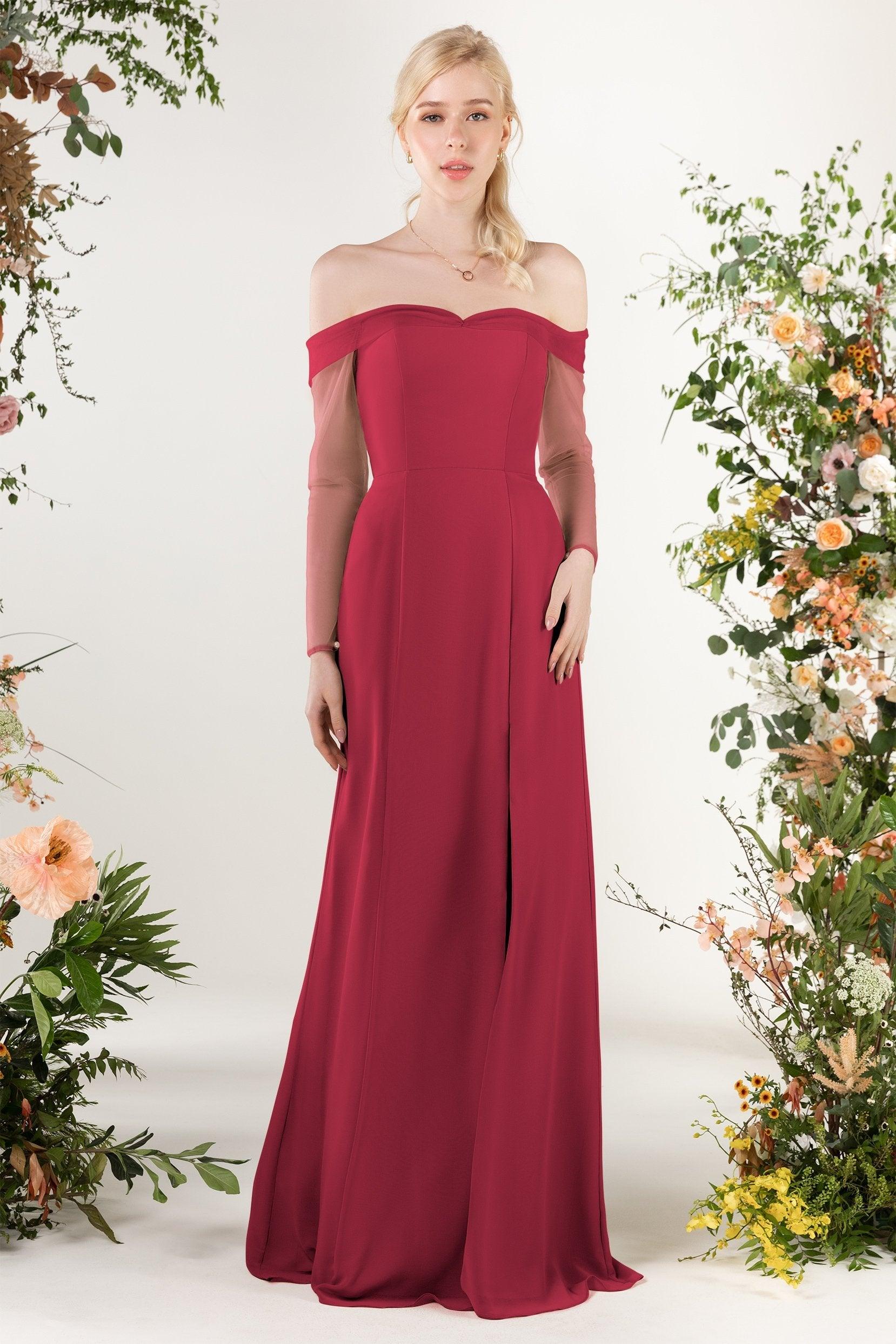 Trumpet Sweep-Brush Train Chiffon Bridesmaid Dress CB0480 - COCOMELODY