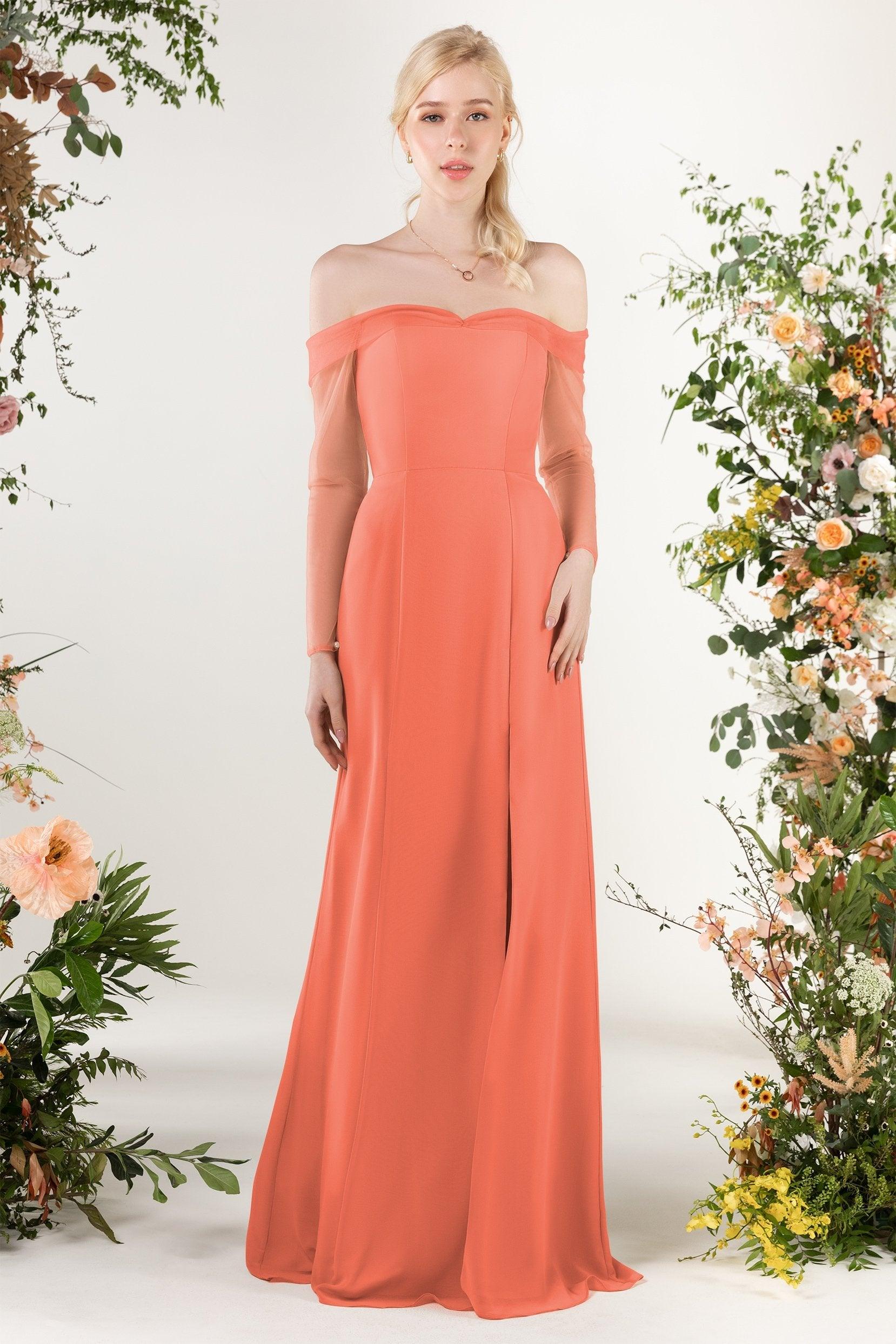 Trumpet Sweep-Brush Train Chiffon Bridesmaid Dress CB0480 - COCOMELODY