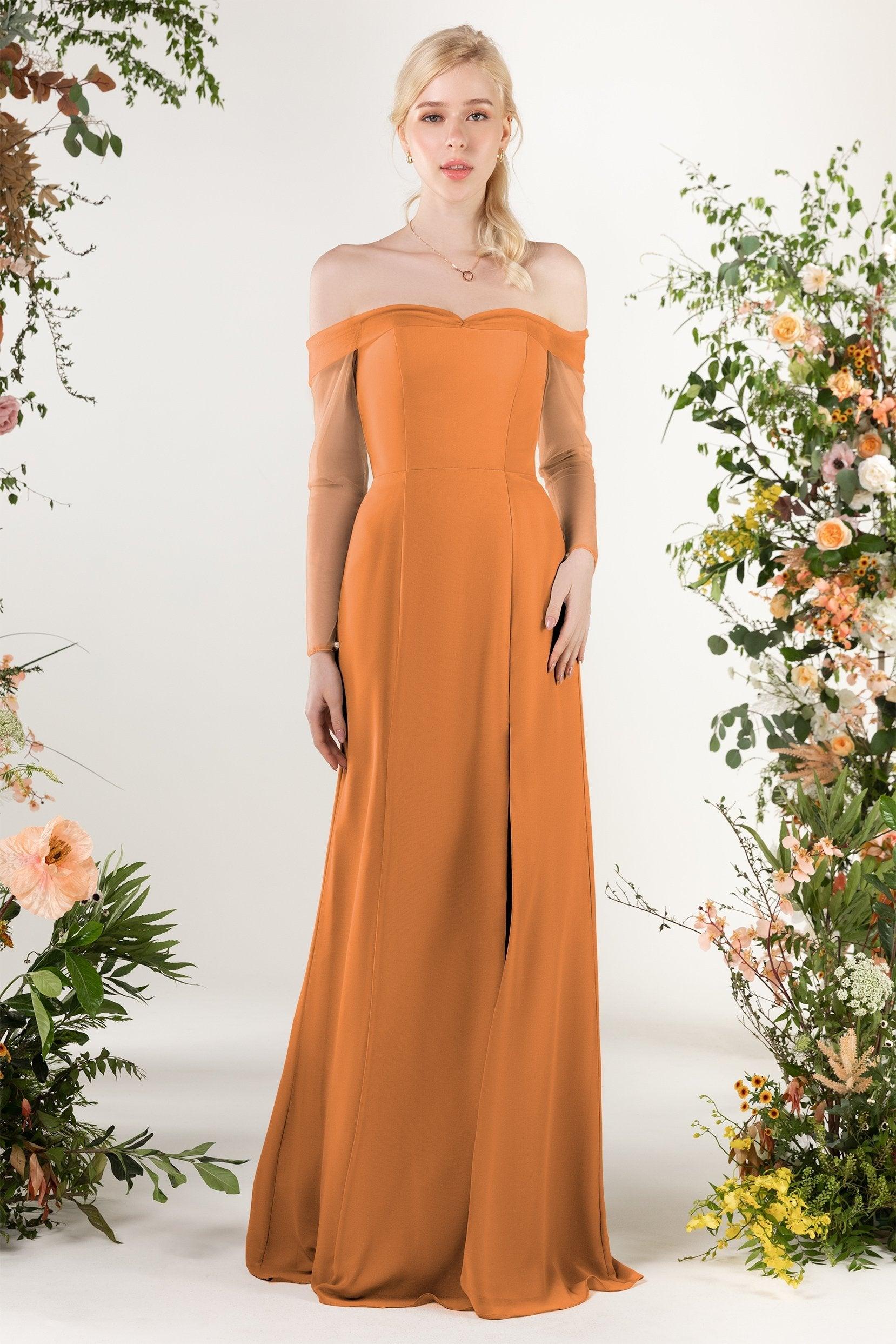 Trumpet Sweep-Brush Train Chiffon Bridesmaid Dress CB0480 - COCOMELODY