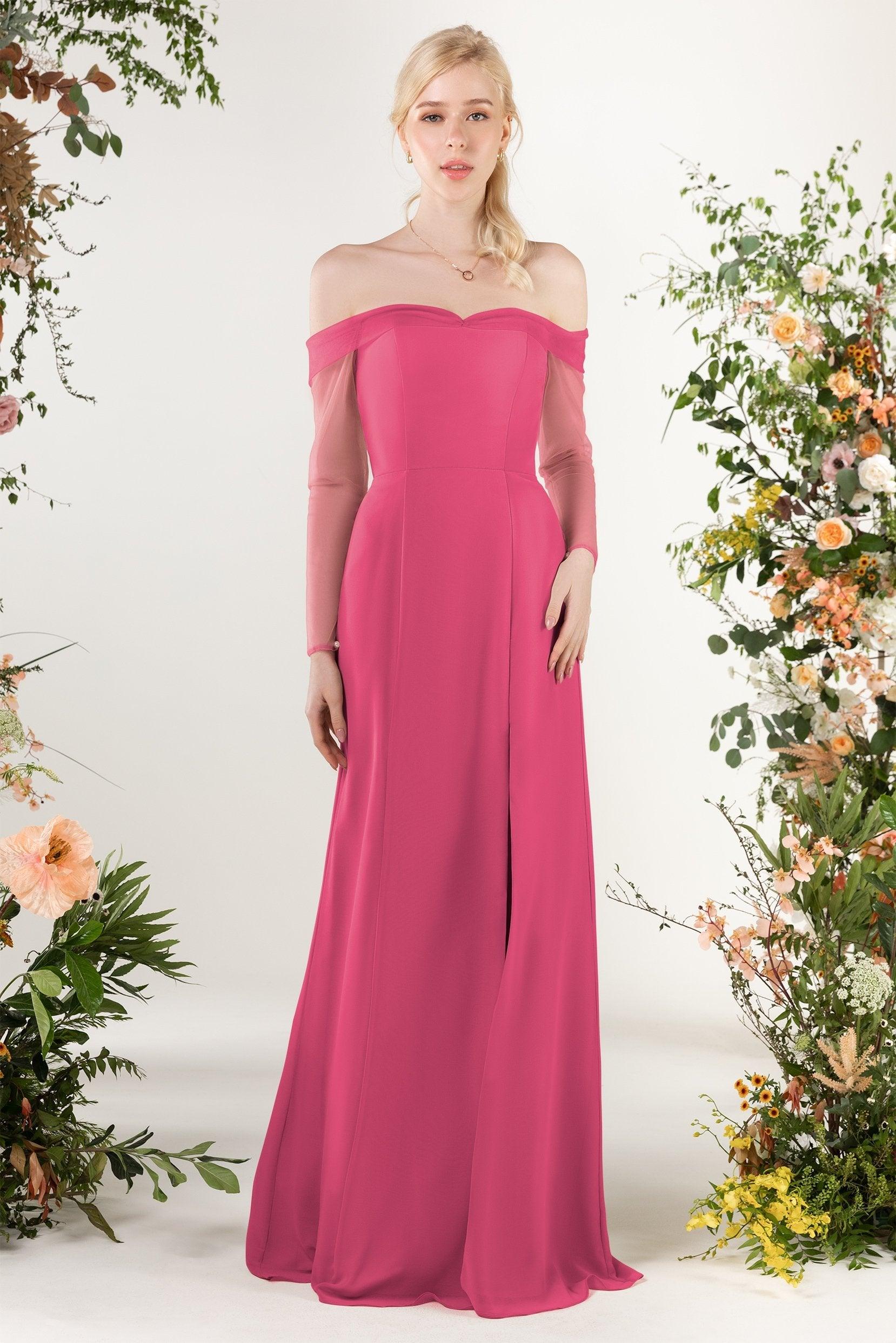 Trumpet Sweep-Brush Train Chiffon Bridesmaid Dress CB0480 - COCOMELODY