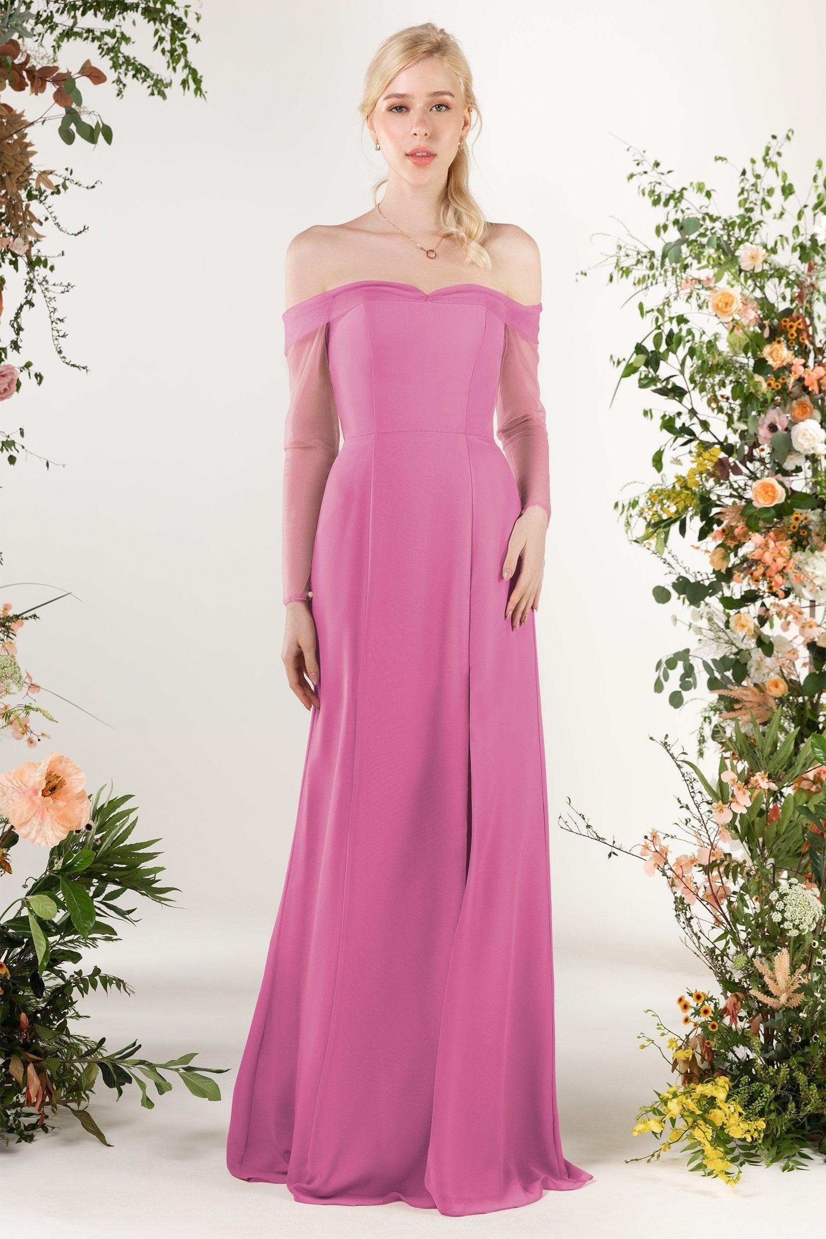 Trumpet Sweep-Brush Train Chiffon Bridesmaid Dress CB0480 - COCOMELODY