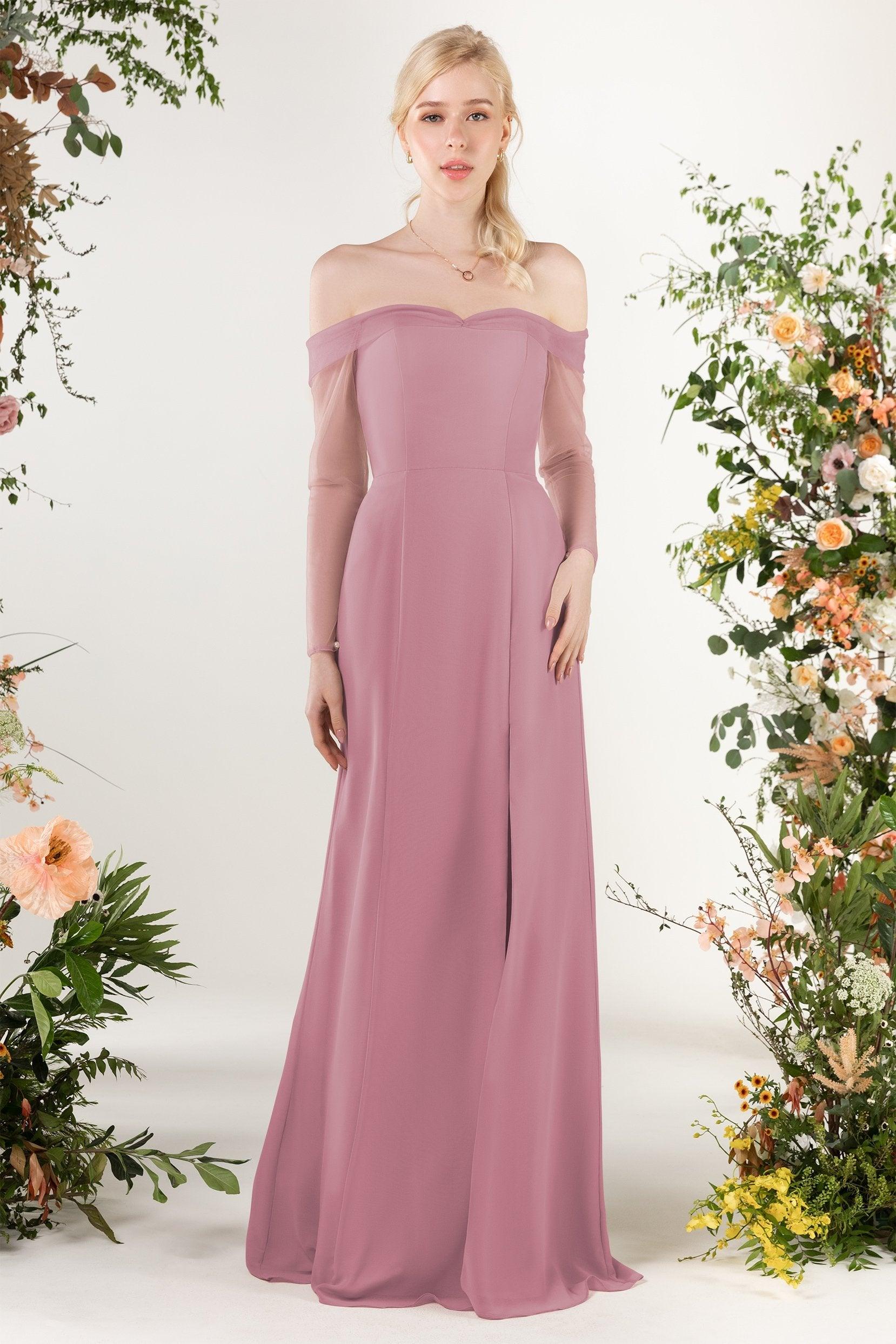 Trumpet Sweep-Brush Train Chiffon Bridesmaid Dress CB0480 - COCOMELODY