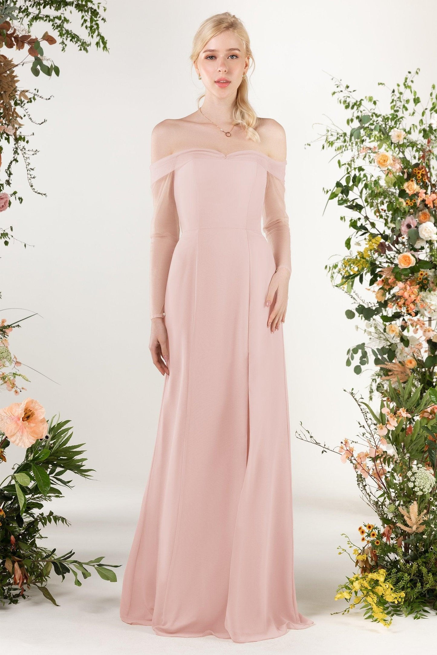 Trumpet Sweep-Brush Train Chiffon Bridesmaid Dress CB0480 - COCOMELODY