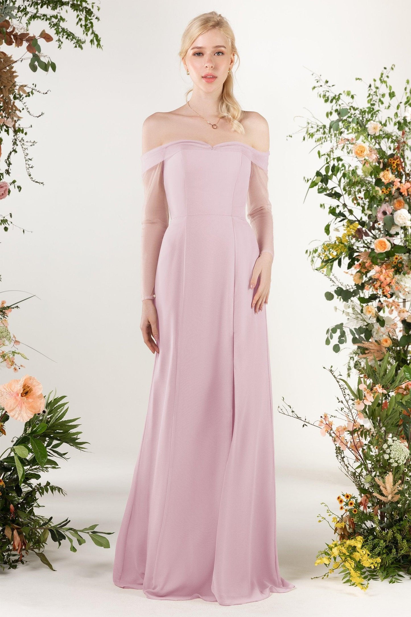Trumpet Sweep-Brush Train Chiffon Bridesmaid Dress CB0480 - COCOMELODY