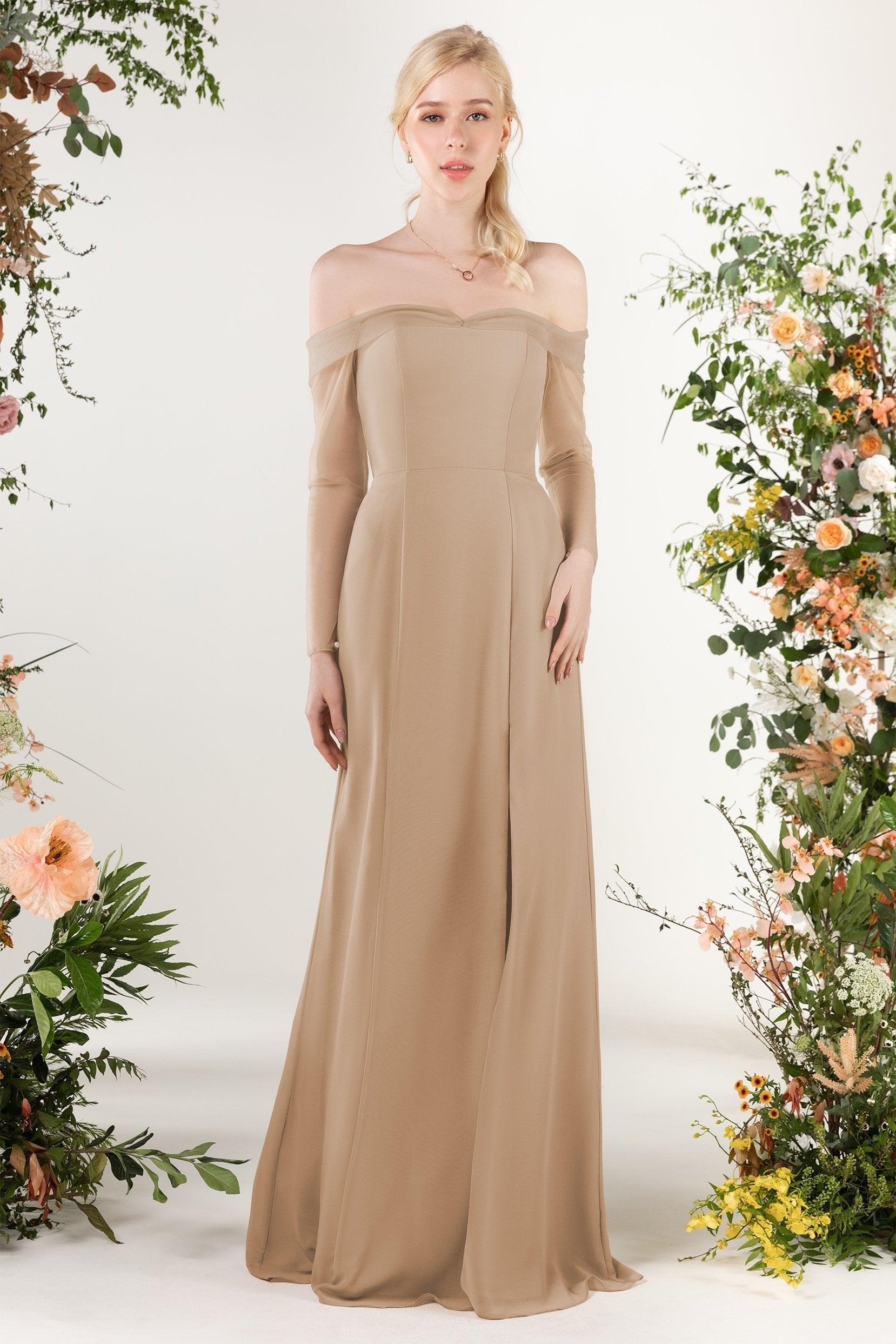 Trumpet Sweep-Brush Train Chiffon Bridesmaid Dress CB0480 - COCOMELODY