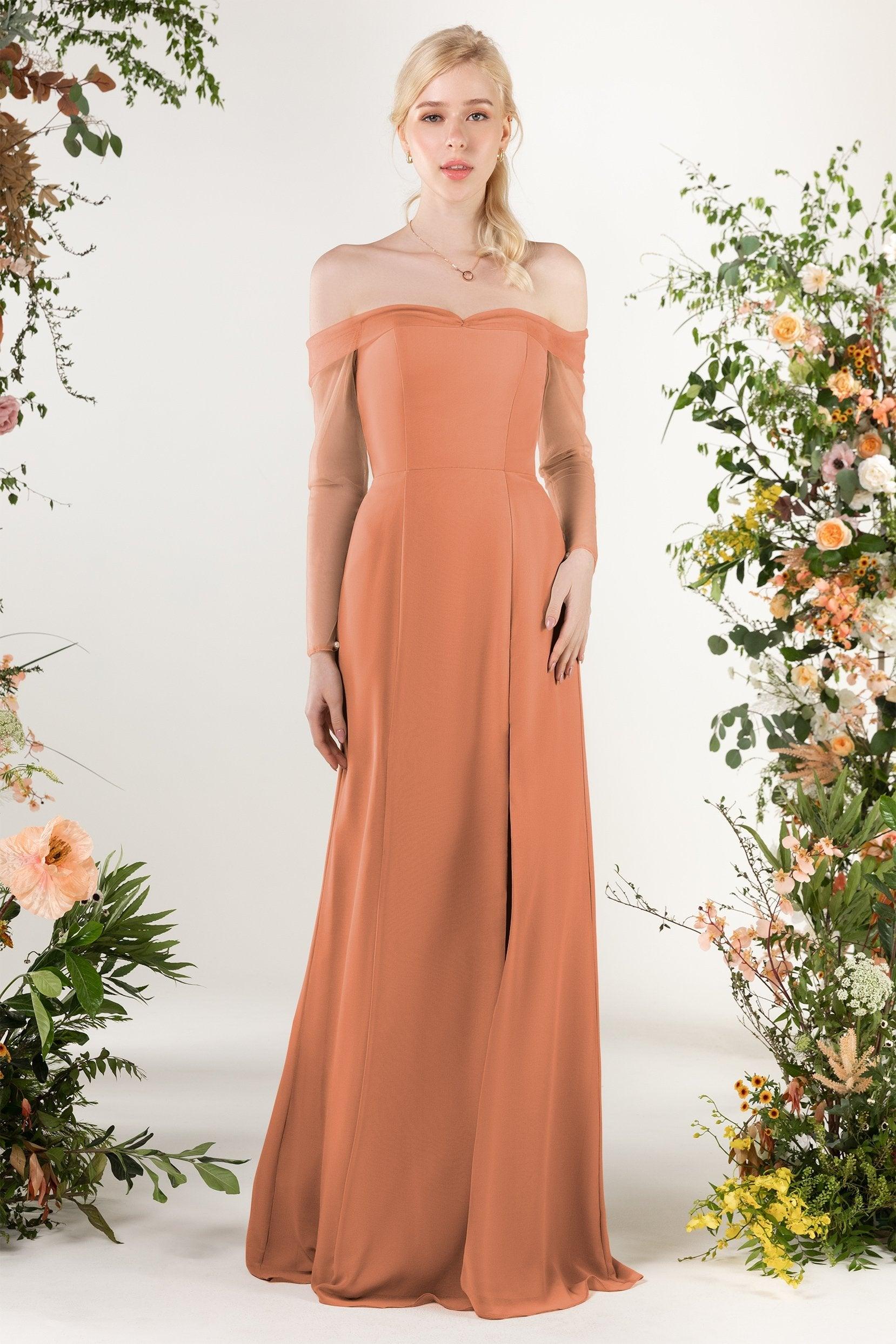 Trumpet Sweep-Brush Train Chiffon Bridesmaid Dress CB0480 - COCOMELODY