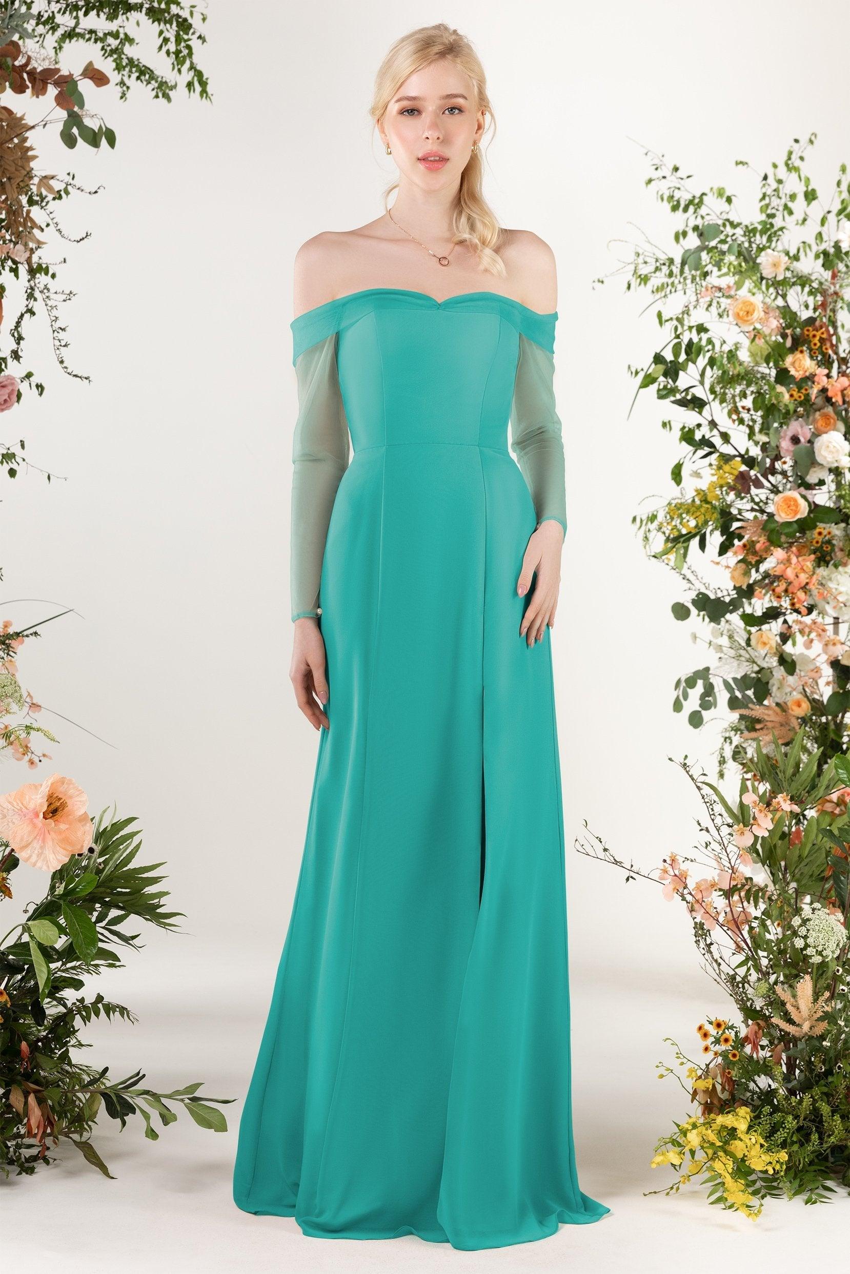 Trumpet Sweep-Brush Train Chiffon Bridesmaid Dress CB0480 - COCOMELODY